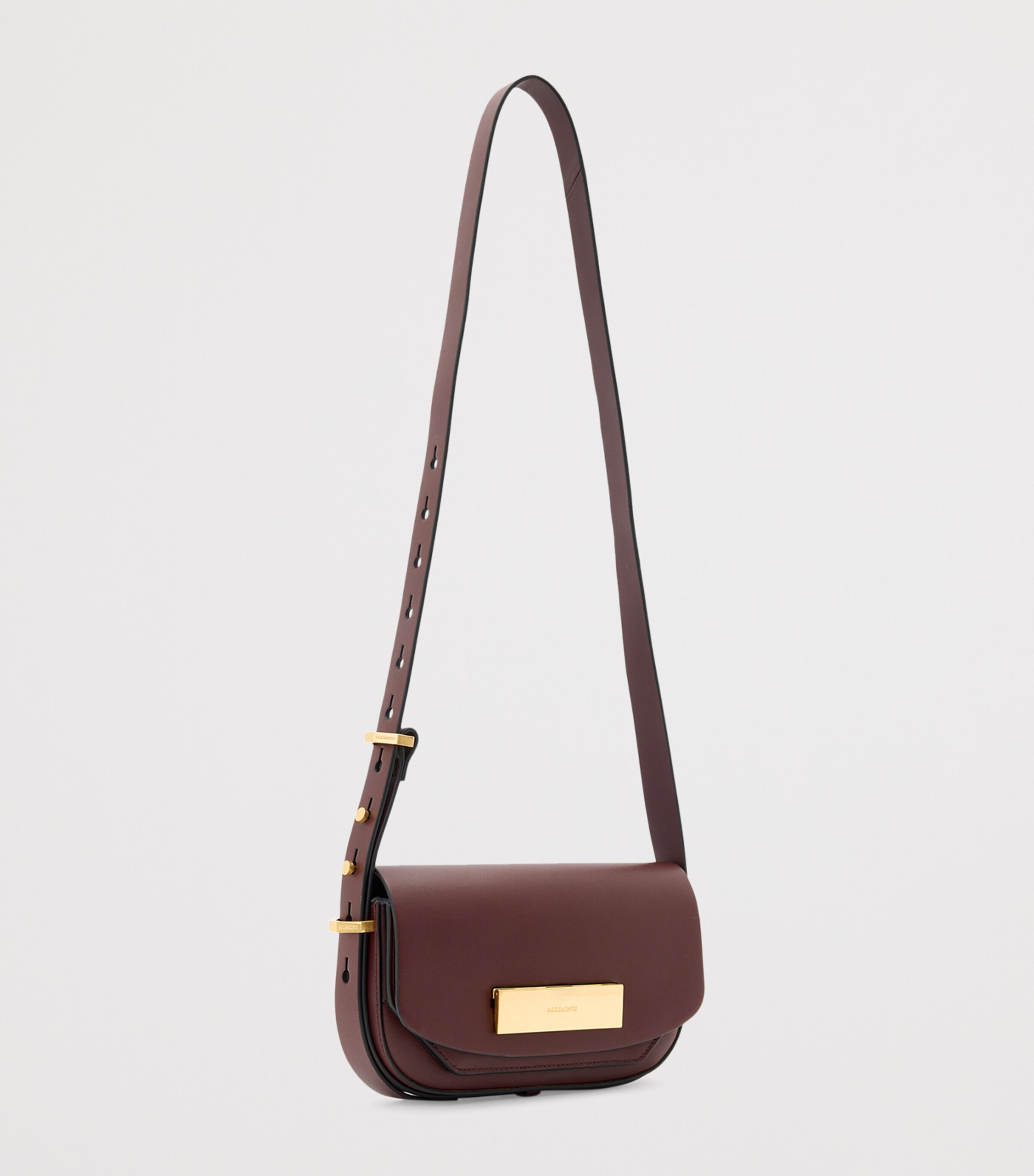 AllSaints Leather Etta Cross-Body Bag Dark Red Image 2