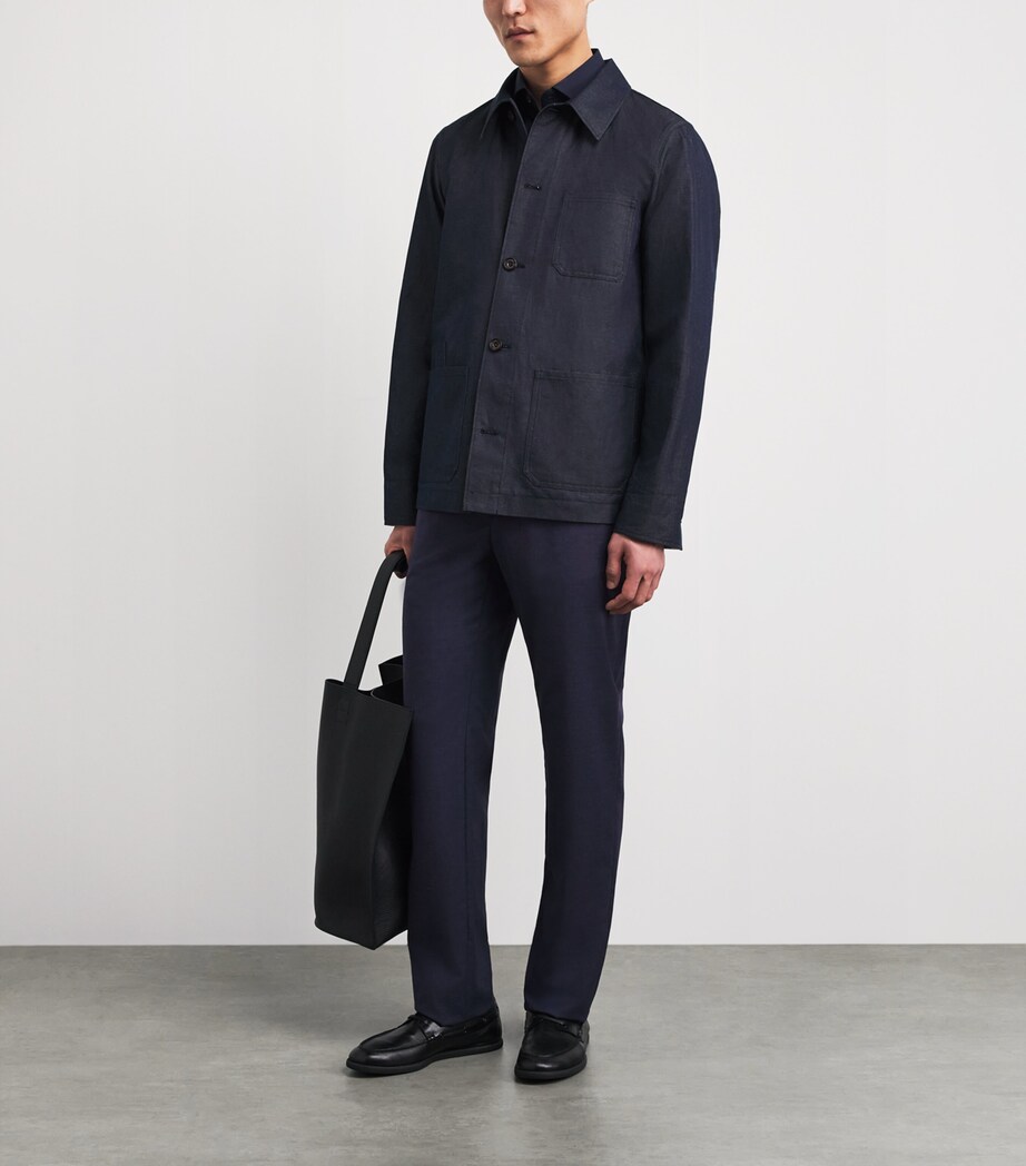 Pal Zileri Mens Stretch-Virgin Wool Half-Elasticated Trousers Blue Image 2