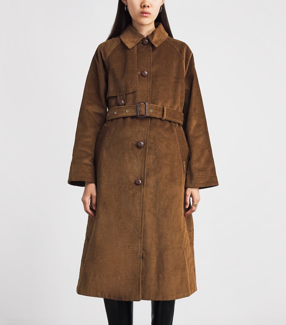 Barbour Womens Corduroy Antonella Trench Coat Tan/birchwood Dress Image 4