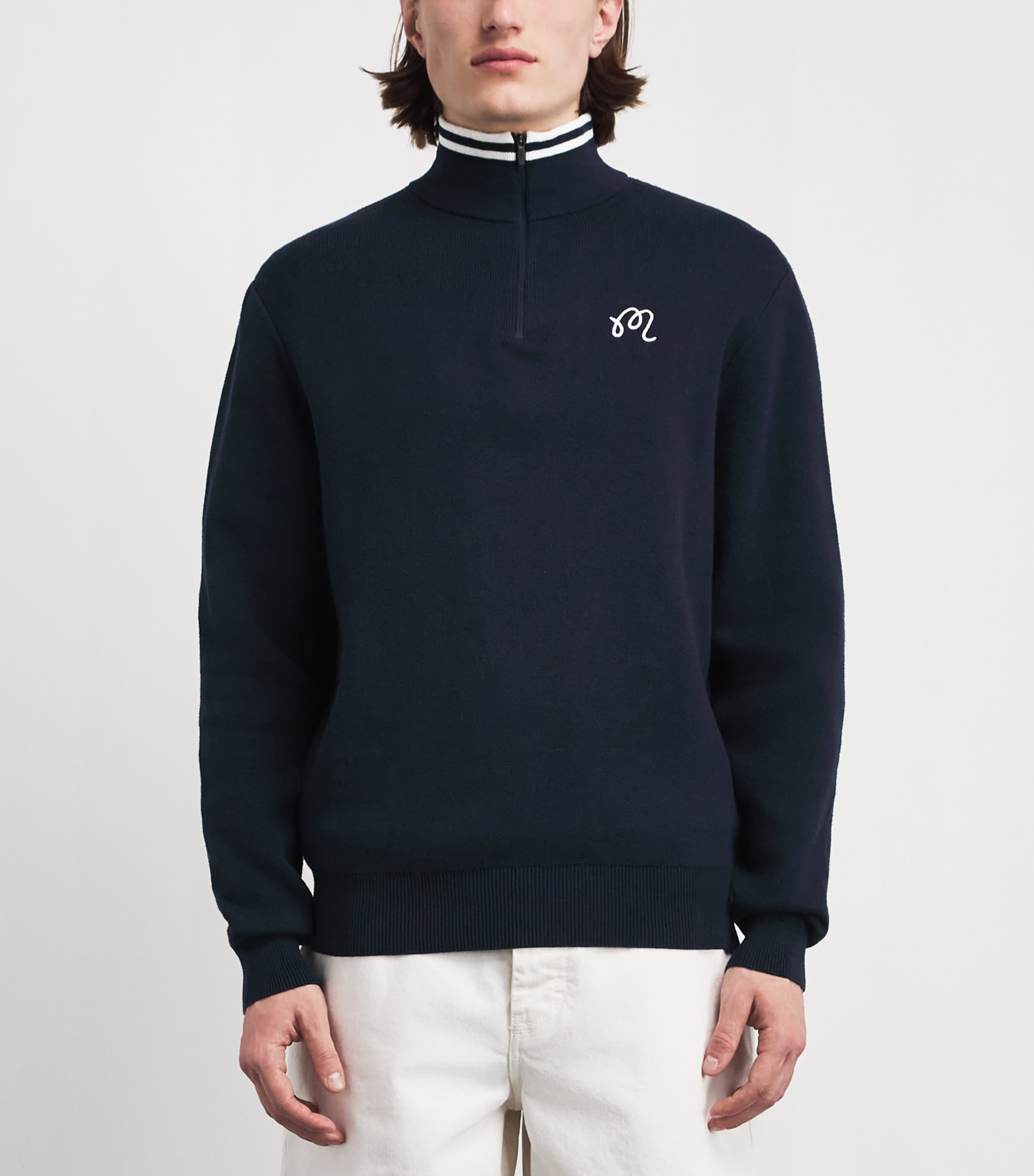 Malbon Mens Sorrel Quarter-Zip Sweater Navy Image 4