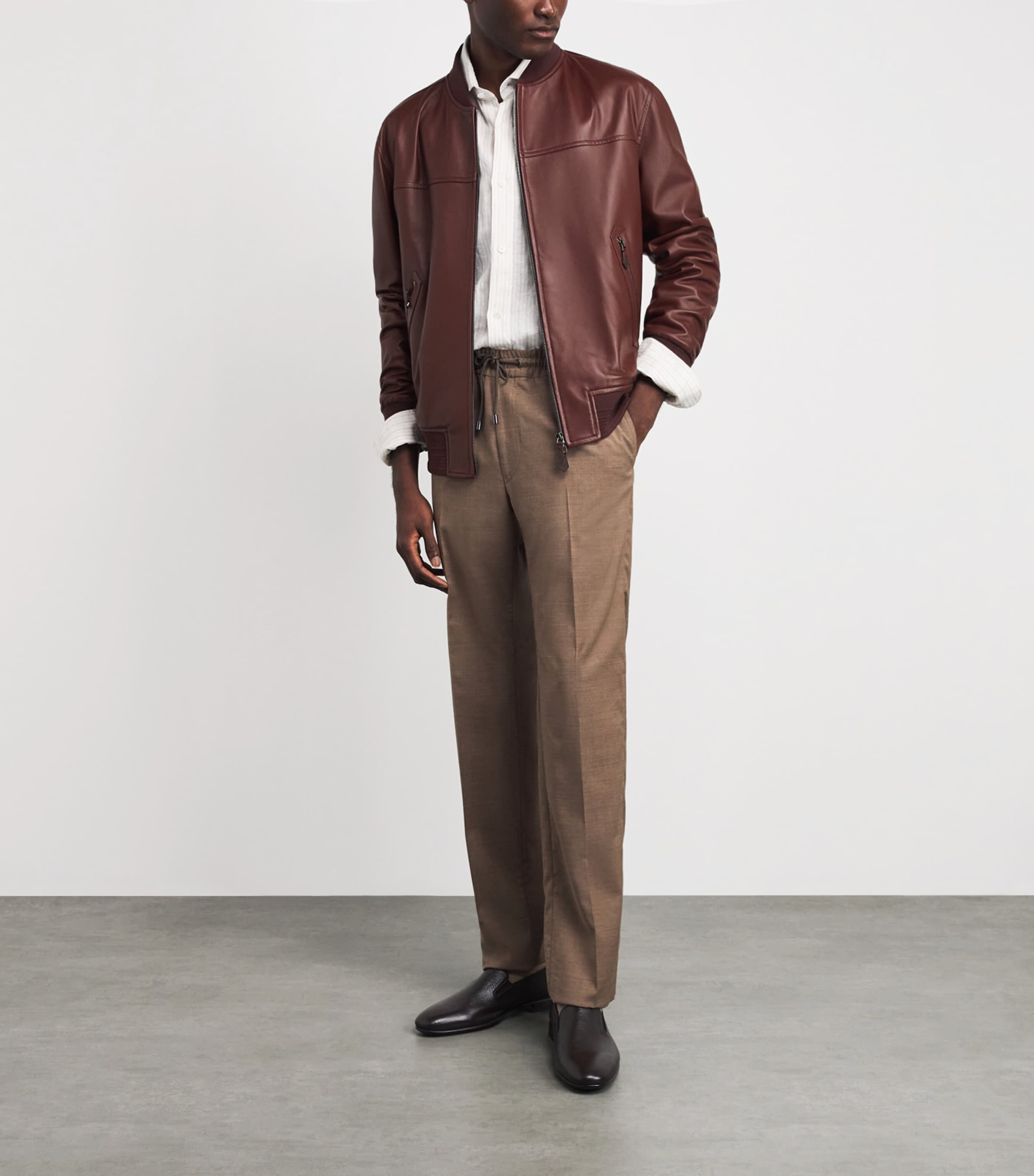 Isaia Mens Leather Bomber Jacket Image 2