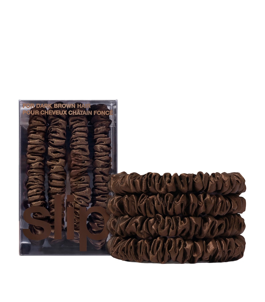 Pure Silk Skinny Scrunchies (Set of 4) DARK BROWN Image 1