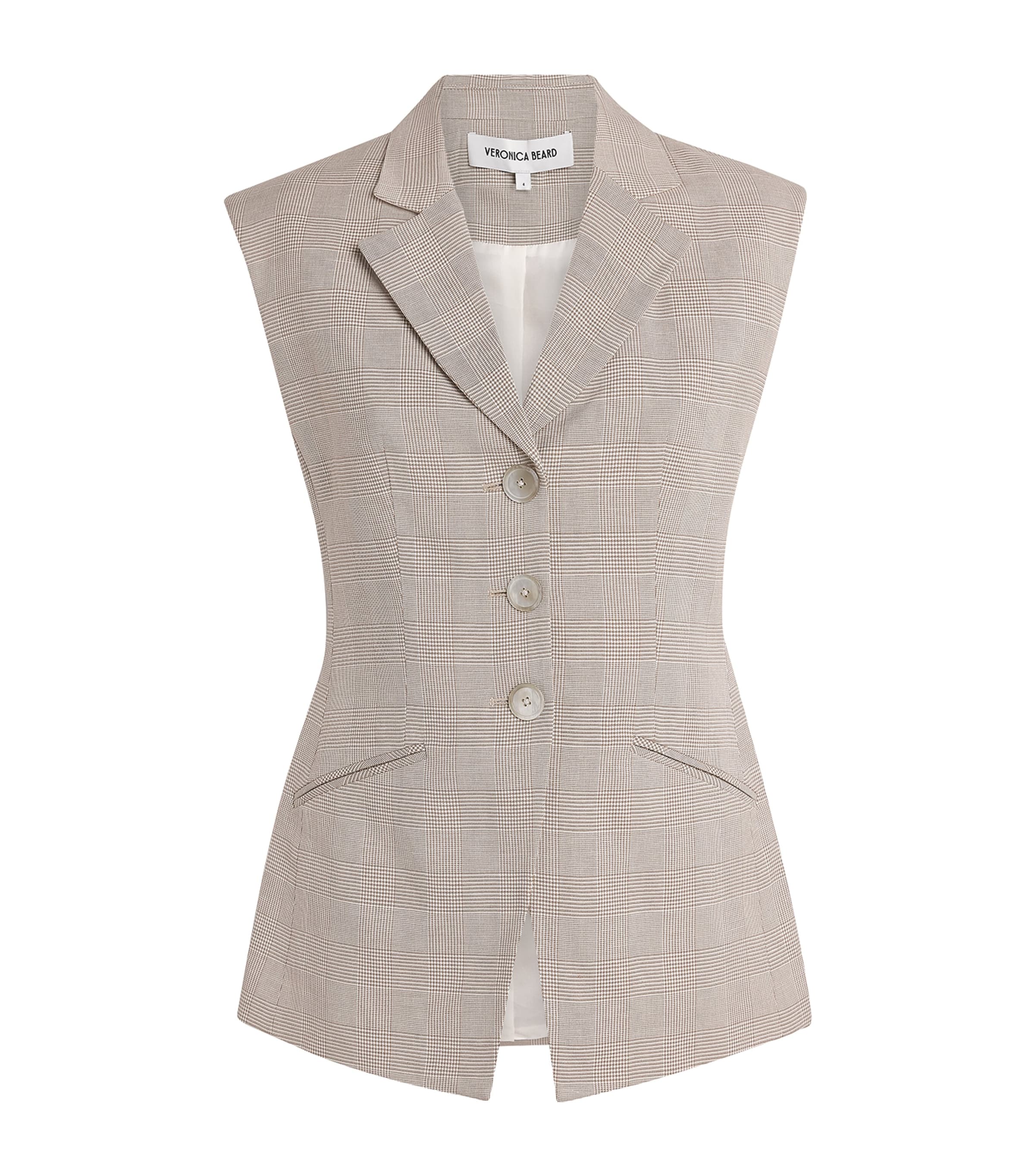 Veronica Beard Womens Plaid Sorenne Waistcoat Acorn/dove Image 1