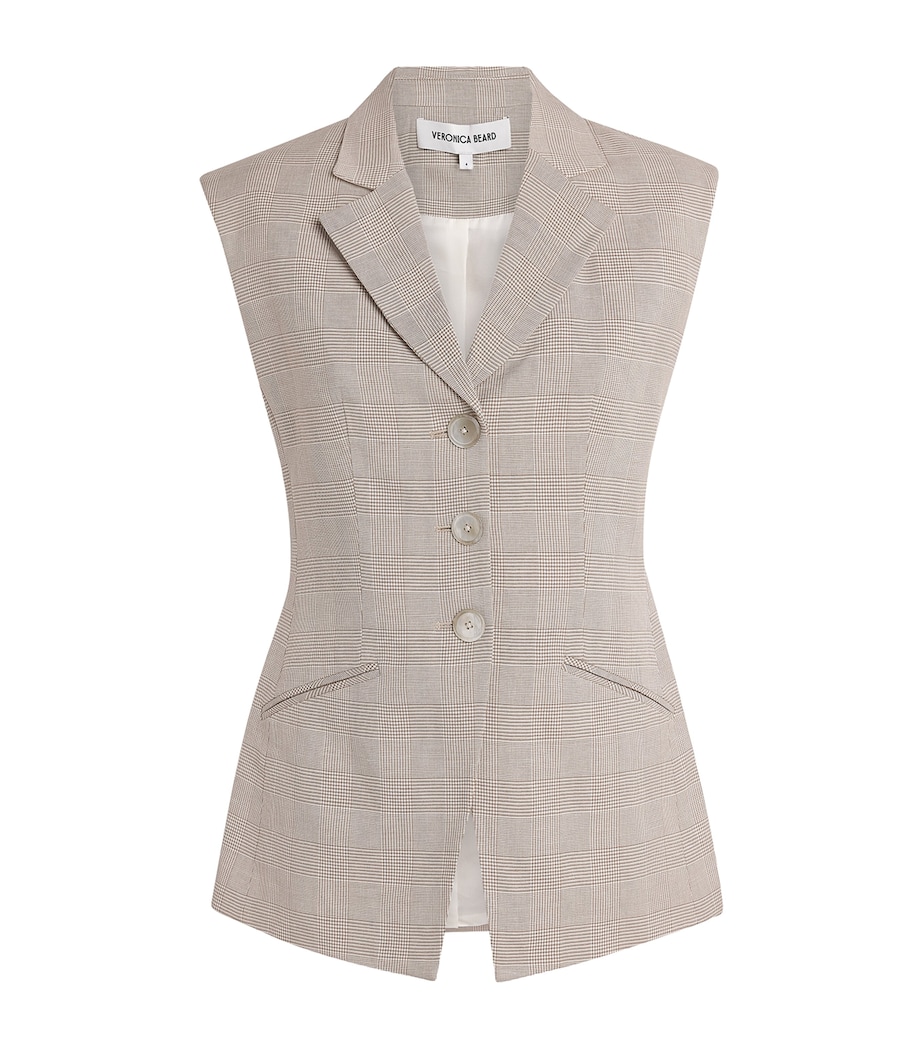 Veronica Beard Womens Plaid Sorenne Waistcoat Acorn/dove Image 1
