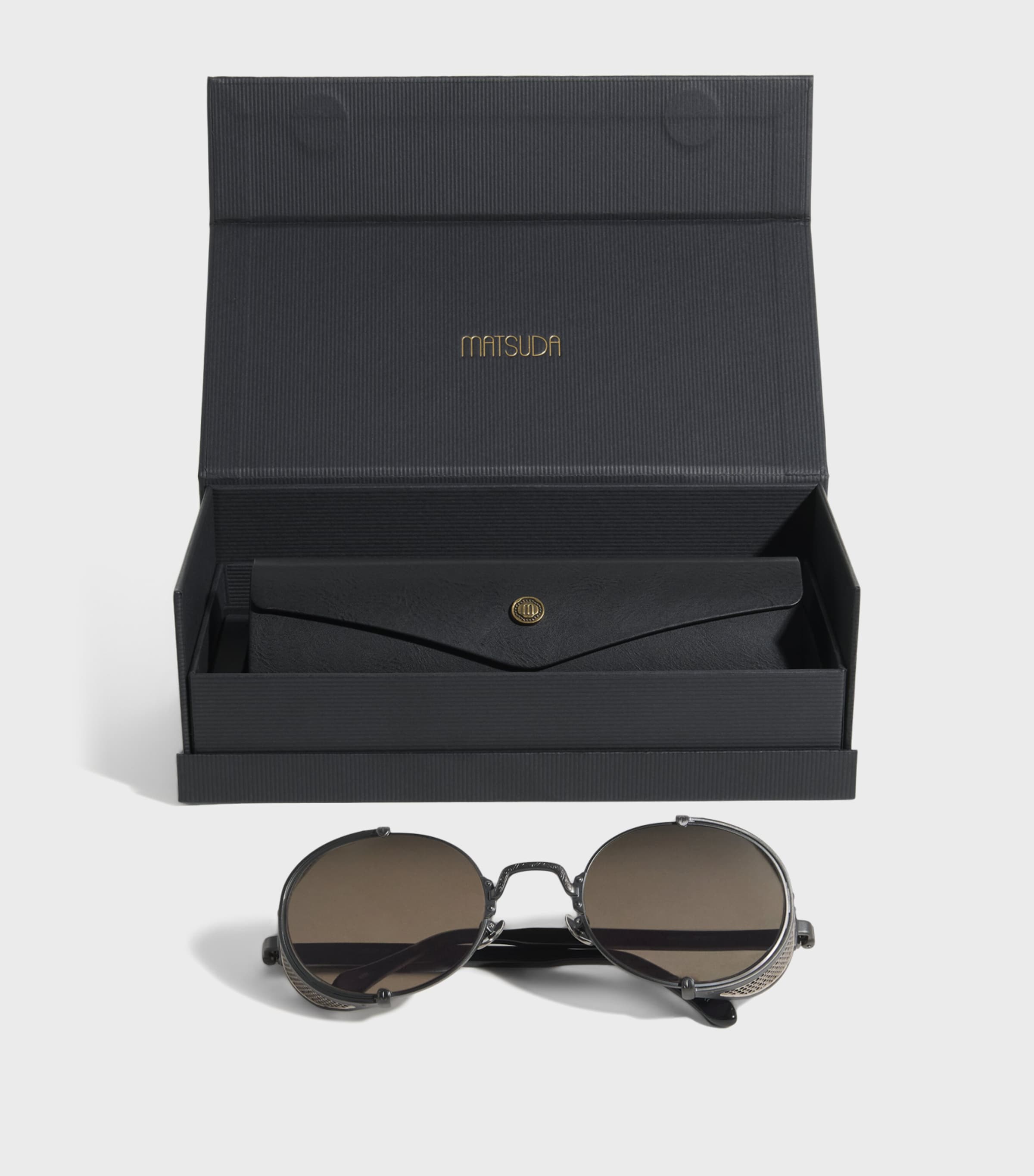 Matsuda 10610H  Round Sunglasses Mat Blk Slvr Mirror Image 4