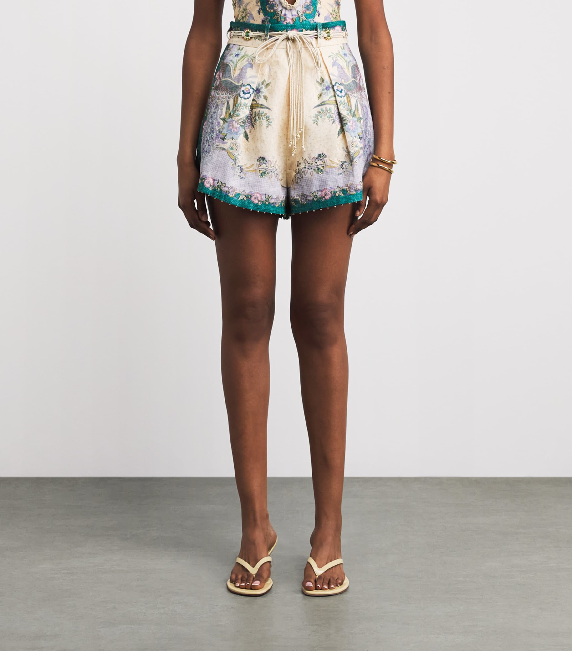 Zimmermann Womens Linen Printed Indra Tuck Shorts Cscfl Crm Scarf Flrl Image 4