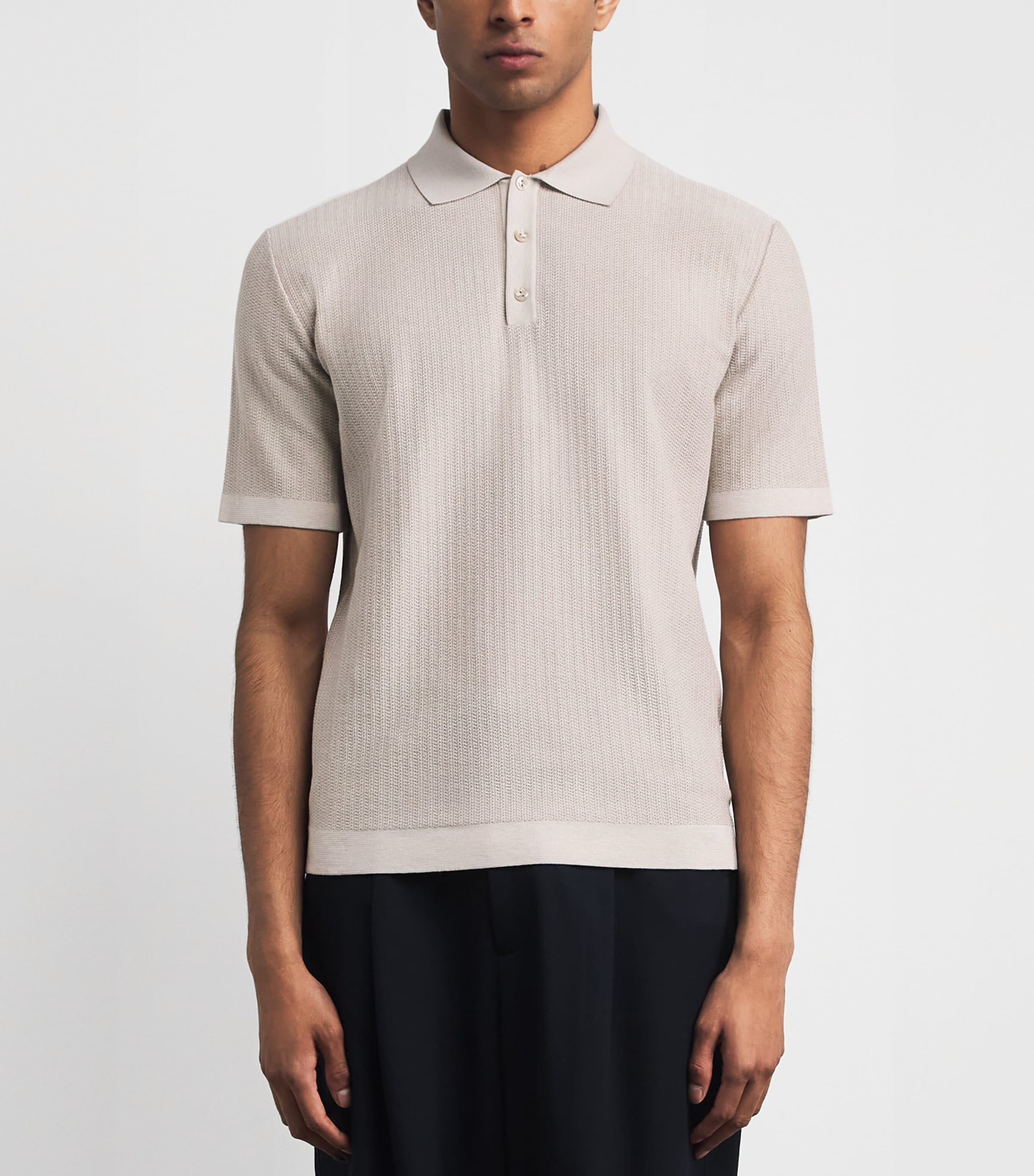 Agnona Mens Cotton-Silk Polo Shirt Light Grey Stone Image 4