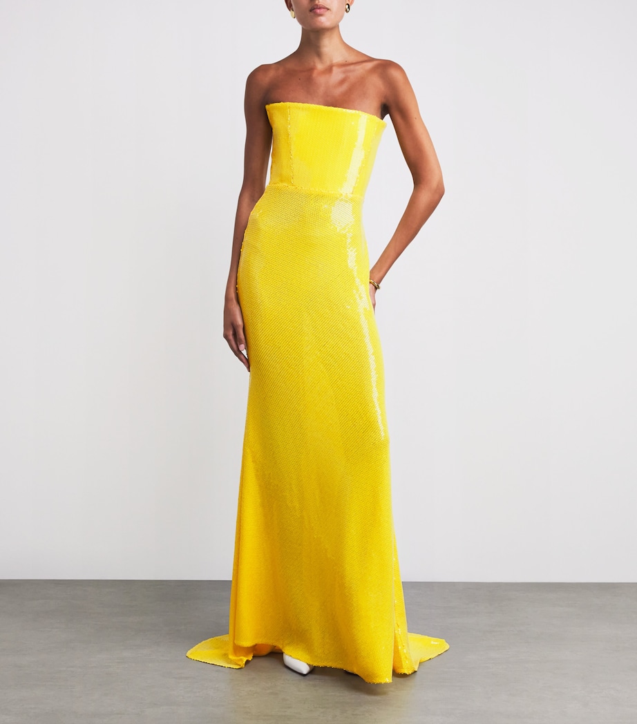 Alex Perry Yellow Sequin Strapless Gown | Harrods US Alex Perry Yellow Sequin Strapless Gown | Harrods US