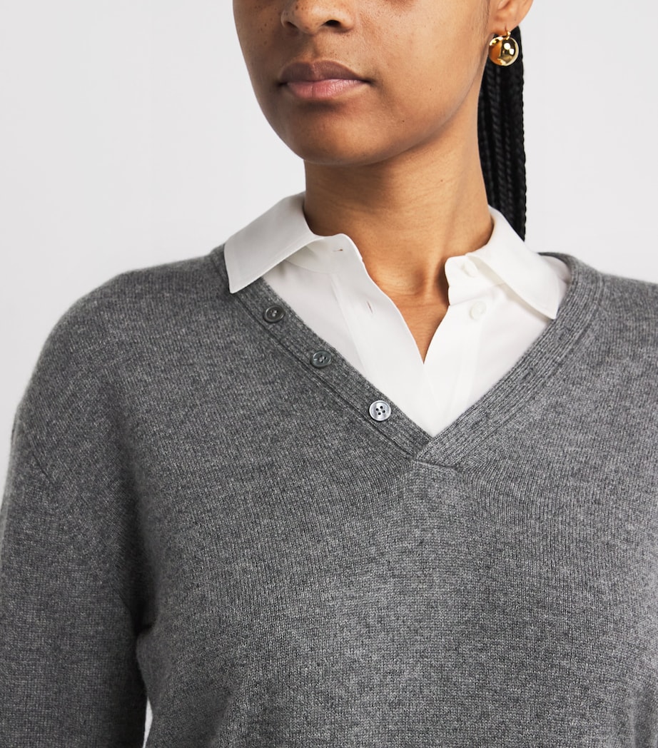 Cashmere V-Neck Sweater QIP-LIGHT CHARCOAL Image 6