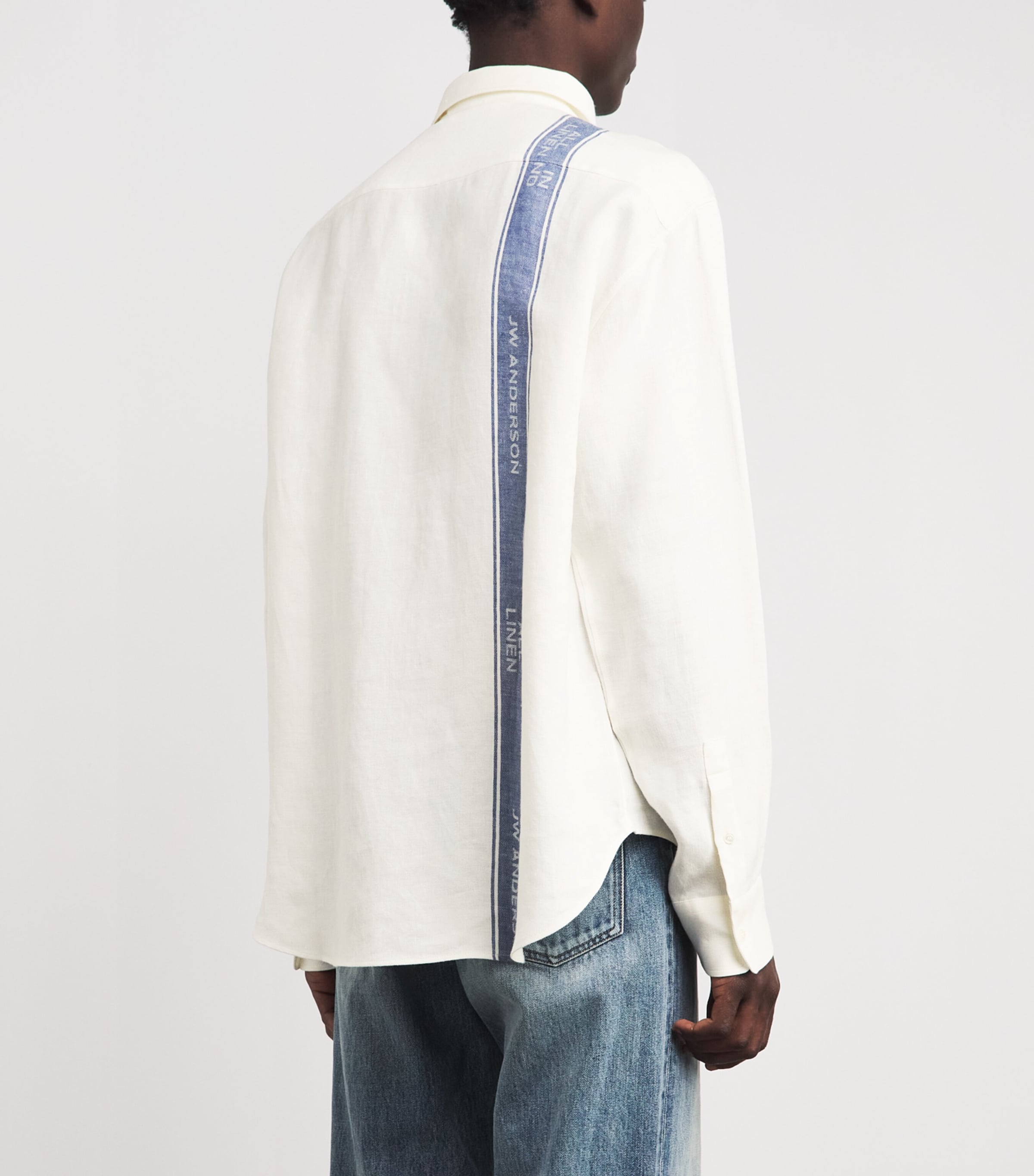 JW Anderson Mens Linen Tea Towel Stripe Shirt Off White/blue Image 5