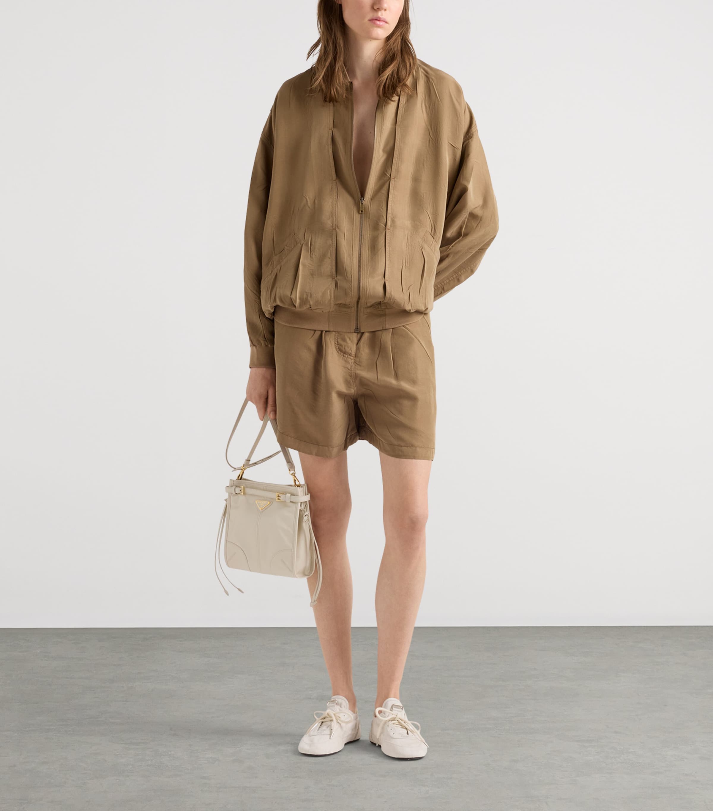 Prada Womens Garment-Dyed Shorts Neutral Image 2