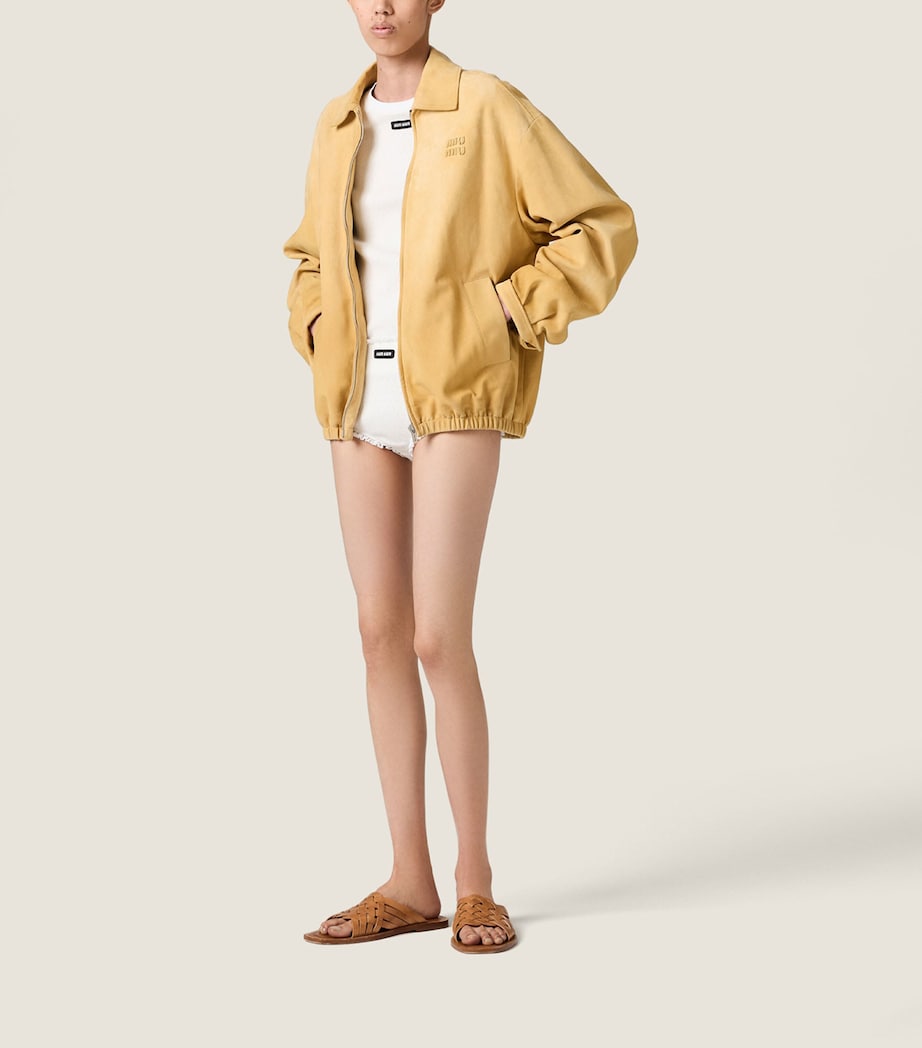 Miu Miu Womens Waxed Suede Jacket Neutral Image 2