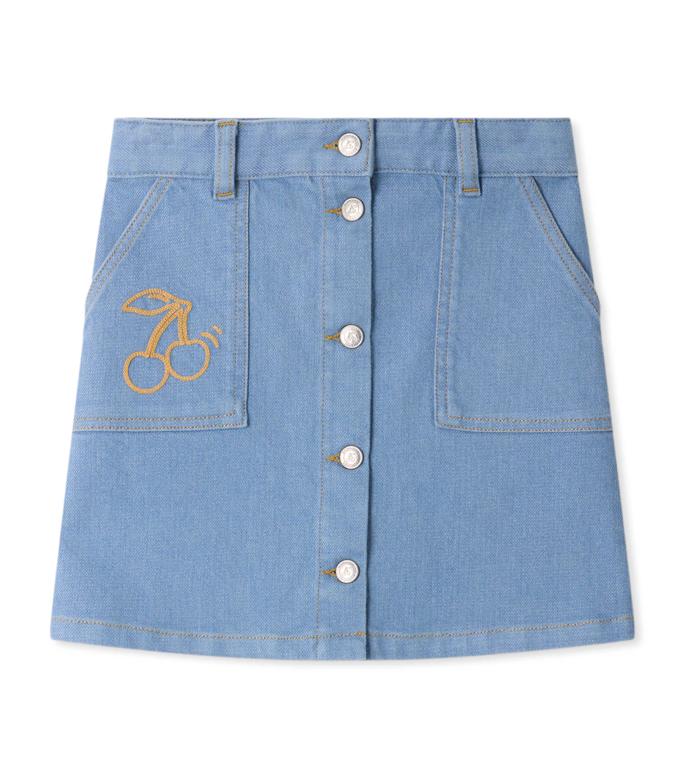 Bonpoint Embroidered Denim Skirt (4-8 Years) Bleu Gris Image 1
