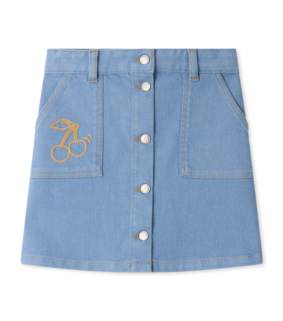 Bonpoint Embroidered Denim Skirt (4-8 Years) Bleu Gris Image 1