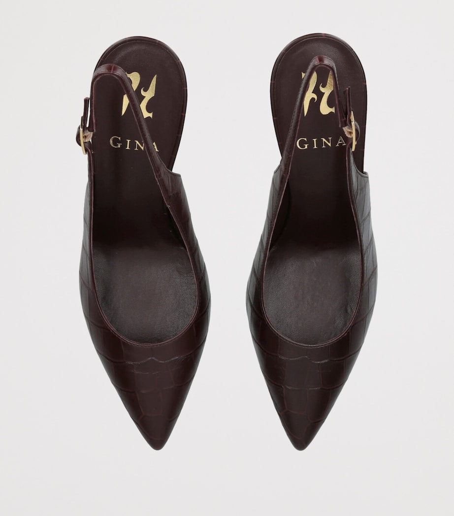 Croc-Embossed Leather Garland Slingback Pumps 85 RED/DARK Image 4