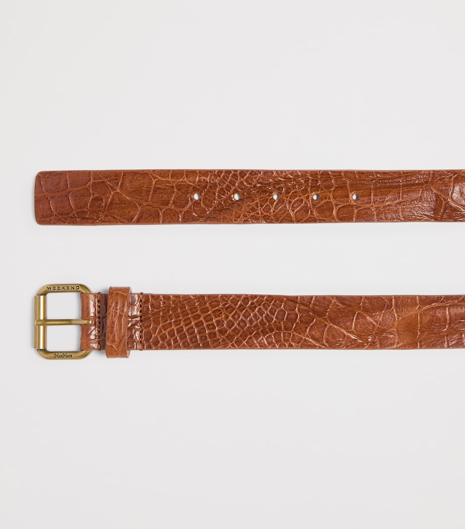 Croc-Embossed Leather Belt TOBACCO Image 2