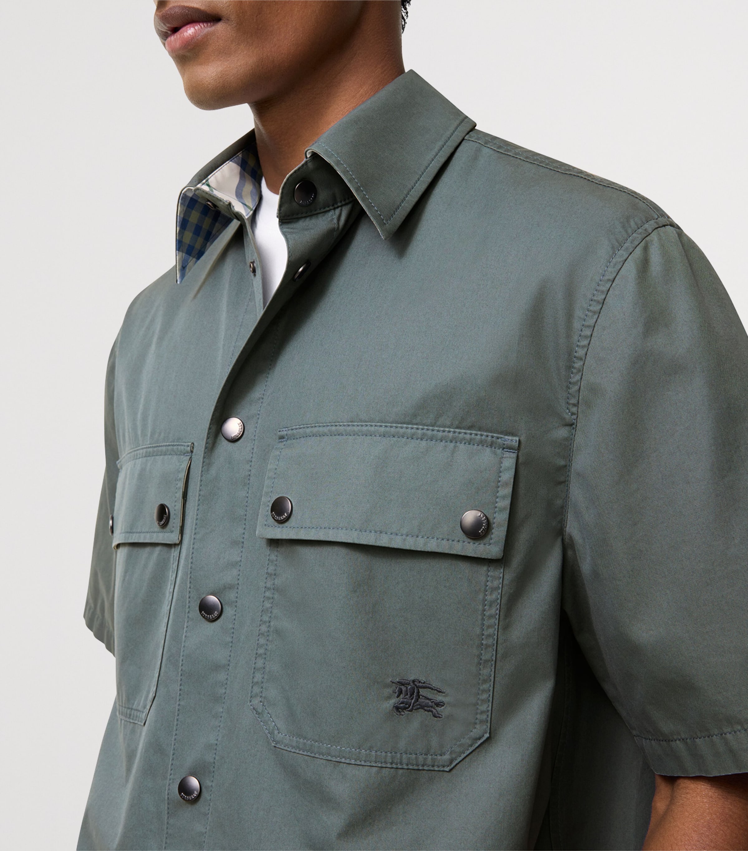 Burberry Mens Tropical Gabardine Short-Sleeve Shirt Seafarer Blue Image 3