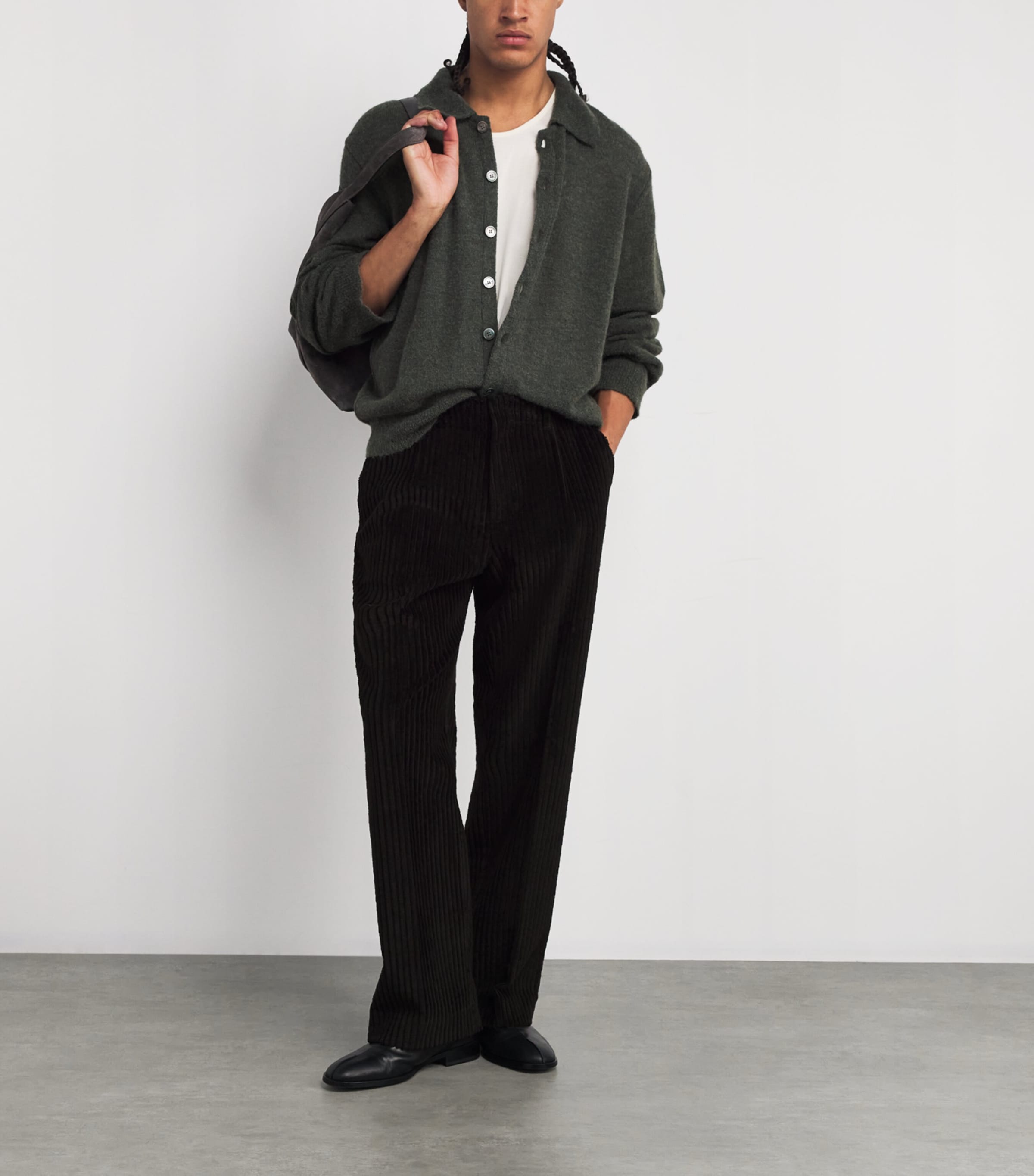 Alpaca-Blend Evening Polo Cardigan MOSS GREEN FUZZY Image 2