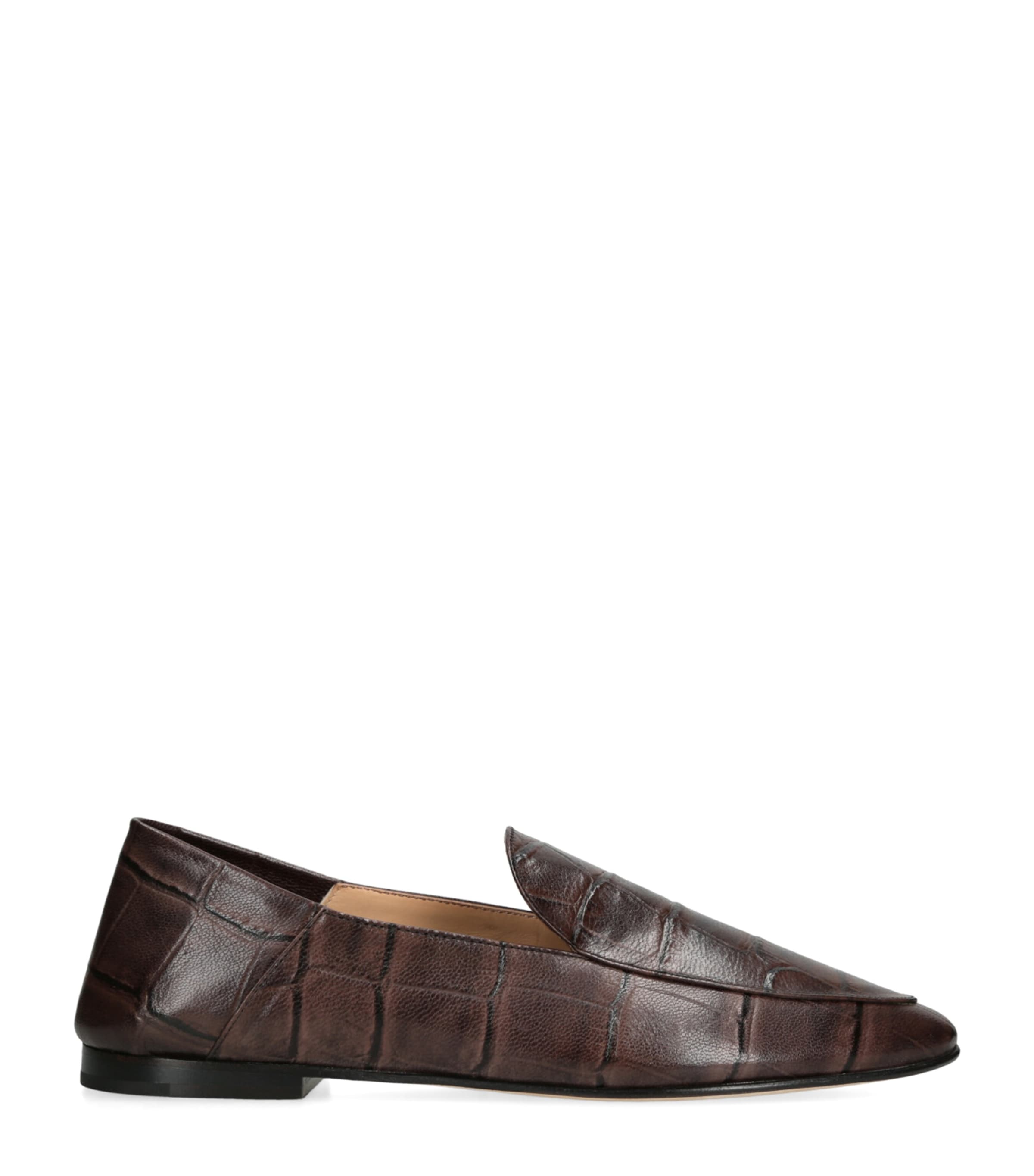 Dear Frances Croc-Embossed Leather Gio Loafers Dark Brown