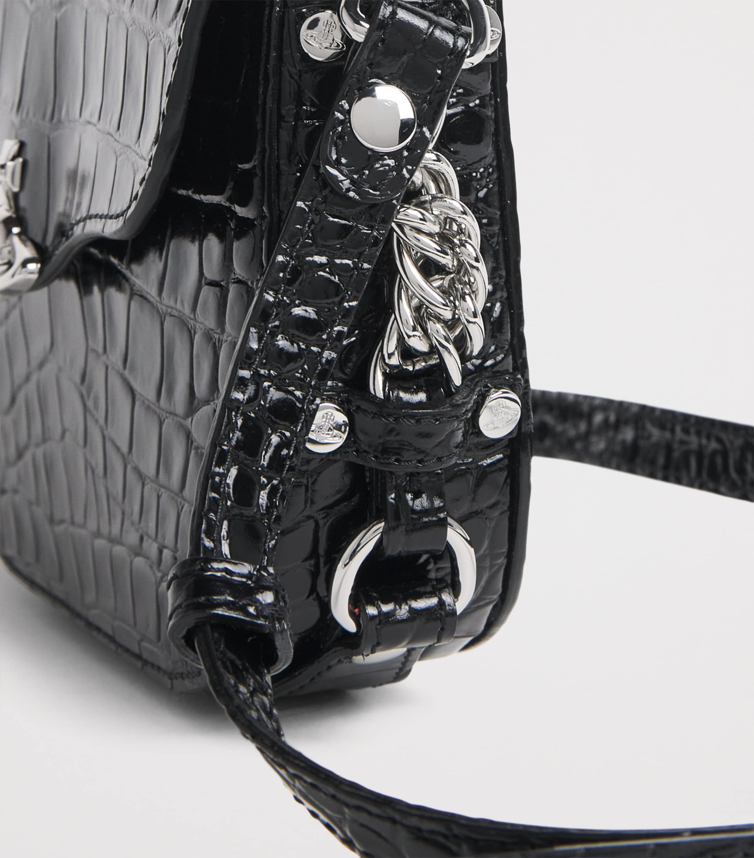 Vivienne Westwood Croc-Embossed Leather Hunter Cross-Body Bag Black Image 6