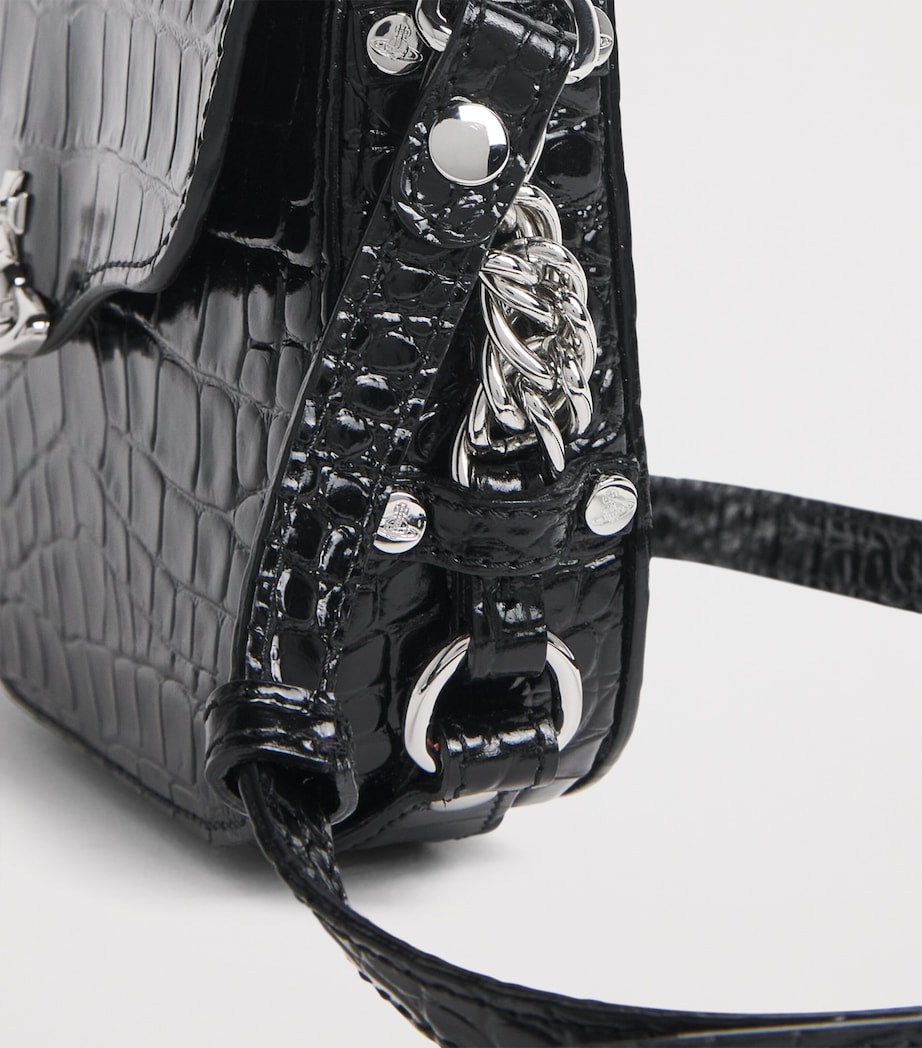 Vivienne Westwood Croc-Embossed Leather Hunter Cross-Body Bag Black Image 6