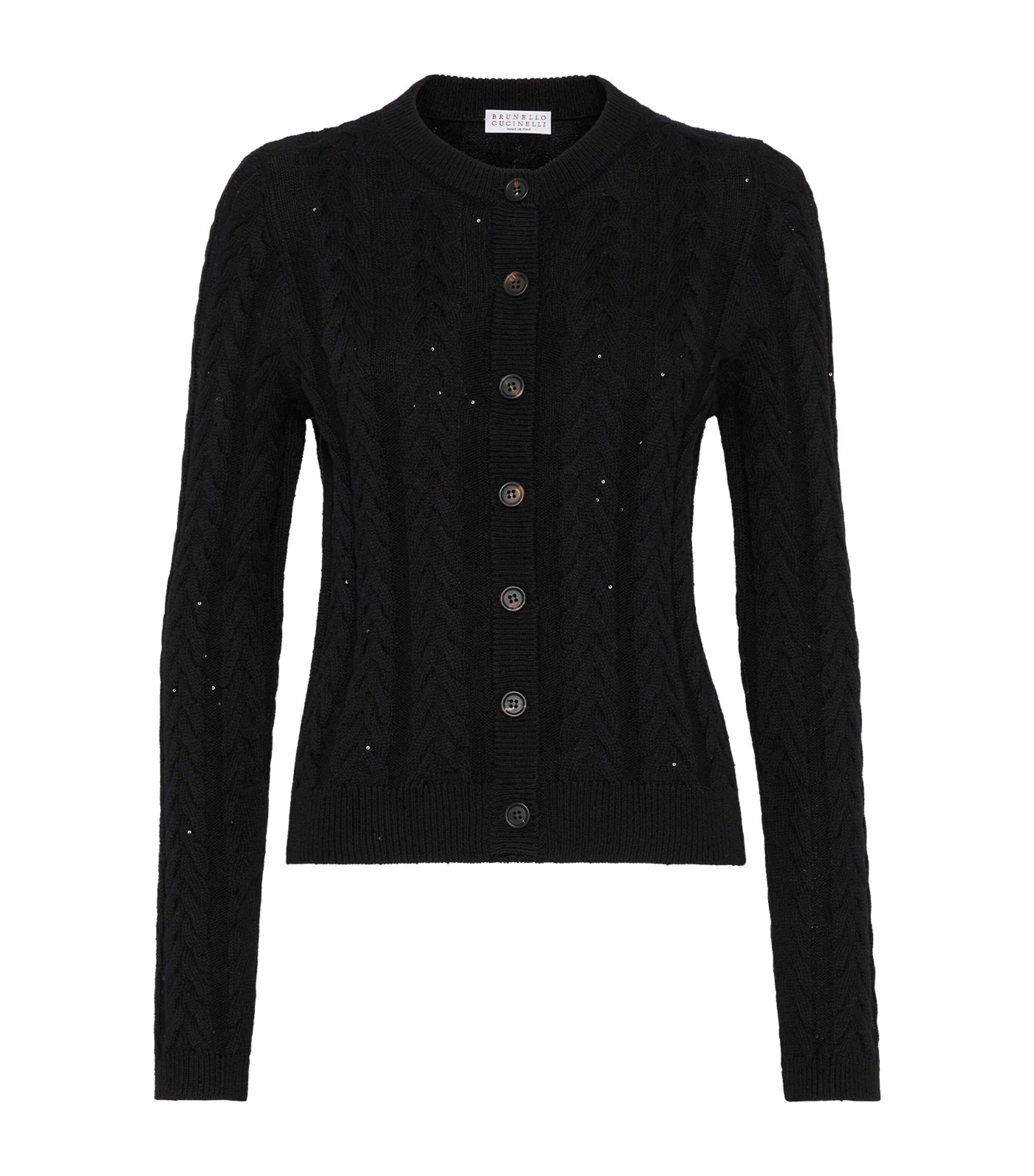 Brunello Cucinelli Cable-knit Dazzling Cardigan In Black