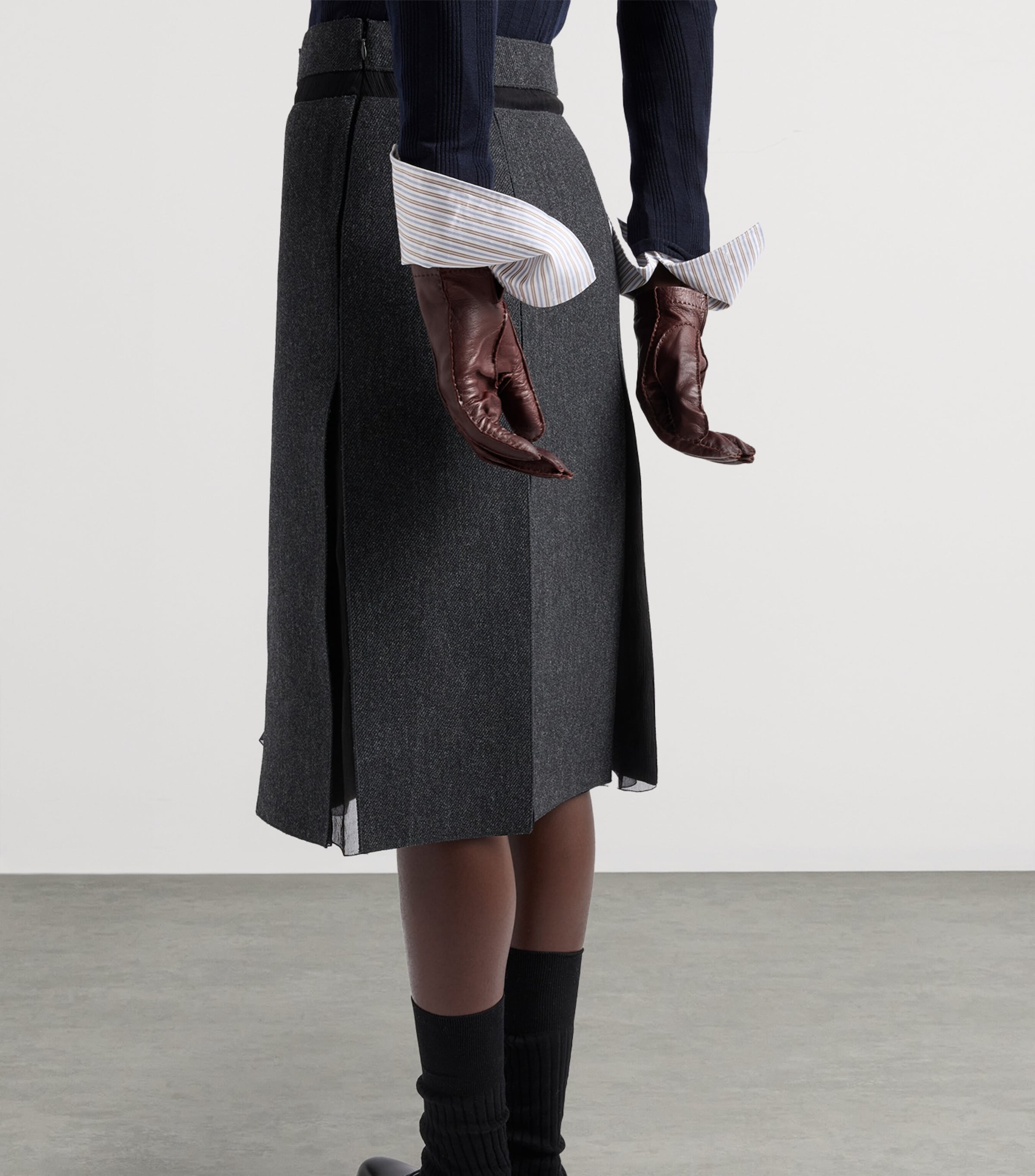 Prada Womens Wool Midi Skirt Grey Image 3
