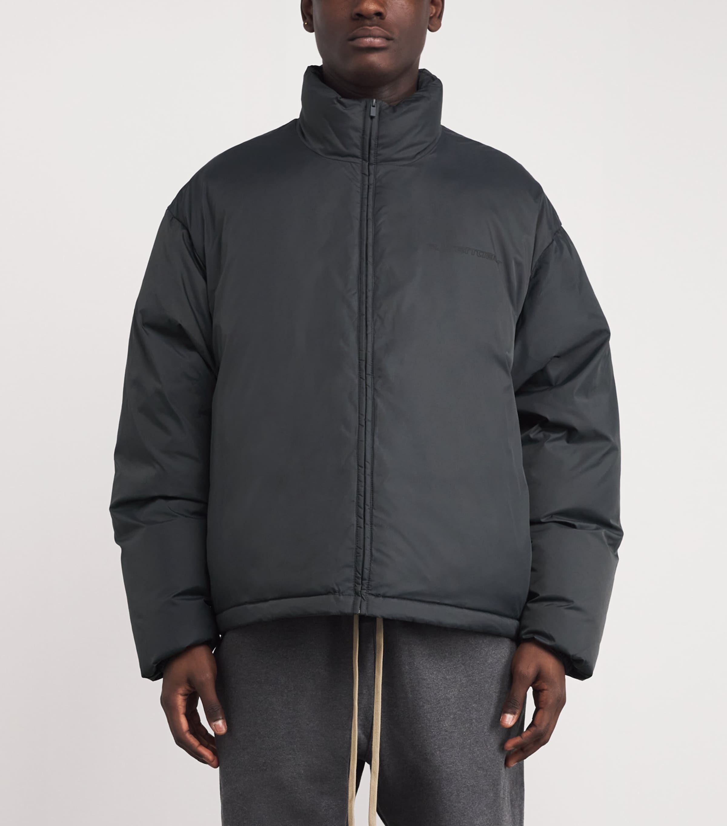 FEAR OF GOD ESSENTIALS Grey Down Drawstring Puffer Jacket | Harrods US