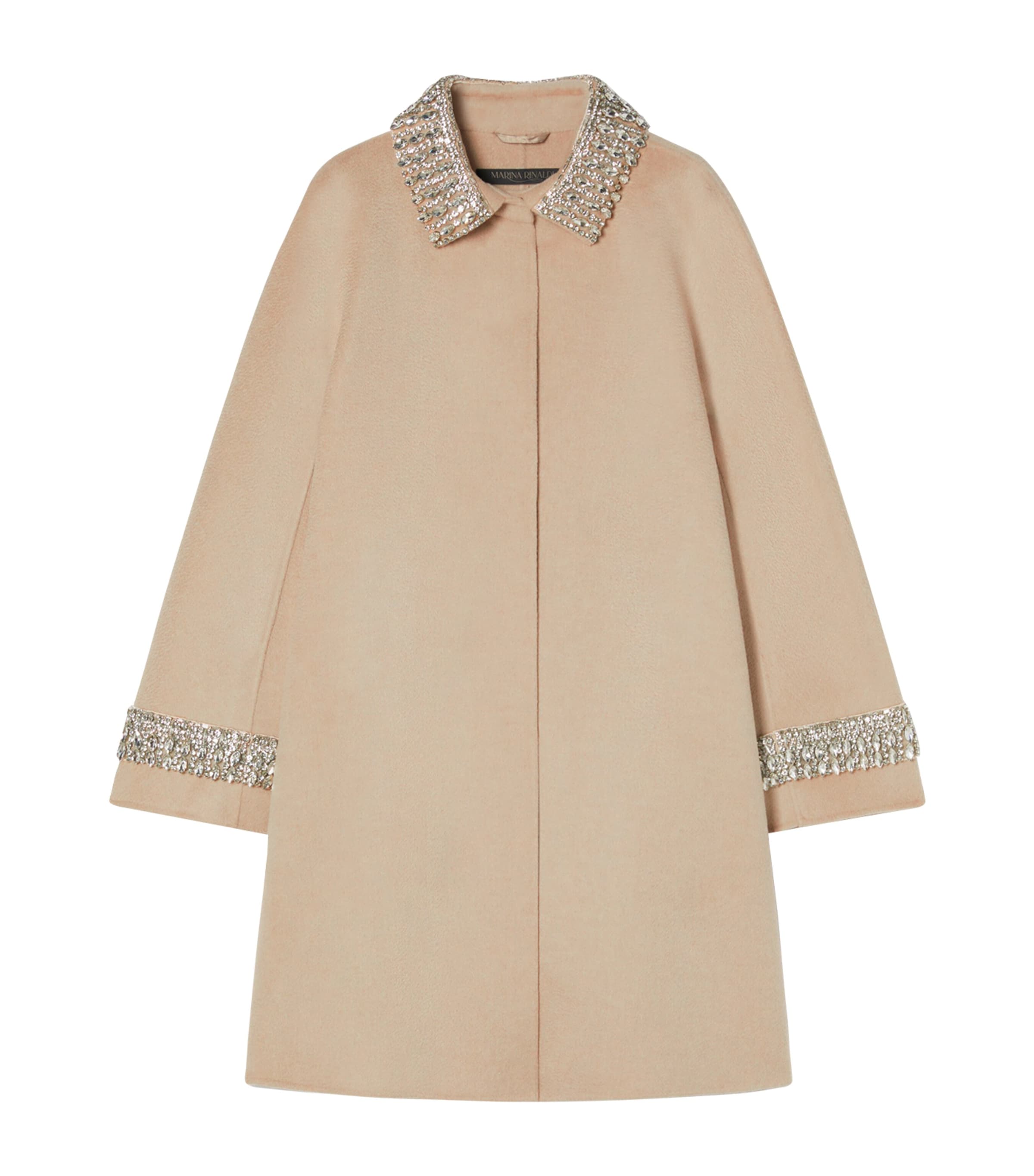 Marina Rinaldi Embellished-cuff Wool Coat In Sand