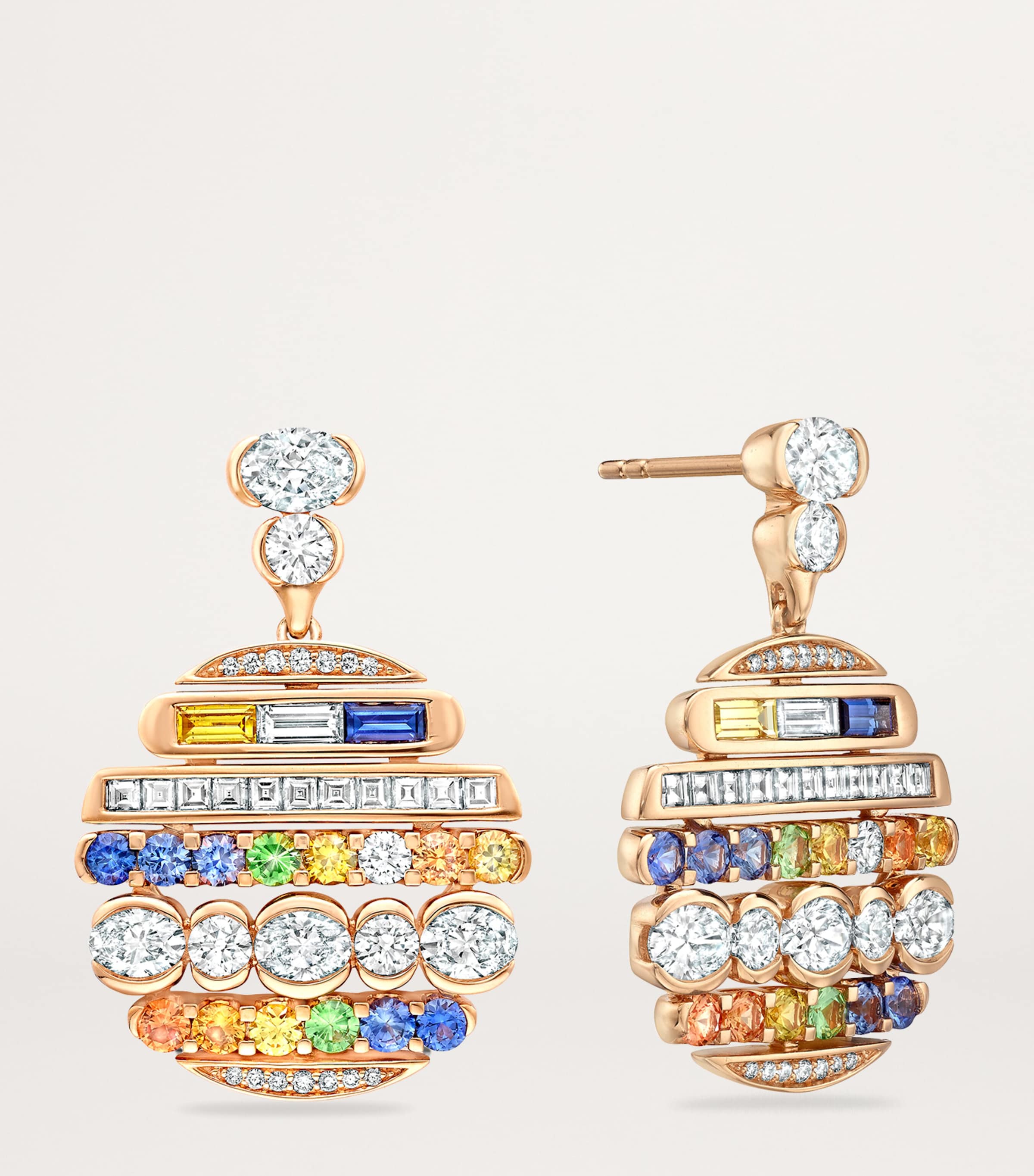 Rose Gold, Diamond, Sapphire and Tsavorite Play of Light Drop Earrings ROSE GOLD Image 3