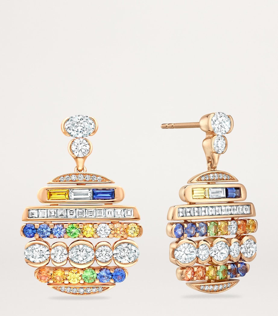 Rose Gold, Diamond, Sapphire and Tsavorite Play of Light Drop Earrings ROSE GOLD Image 3