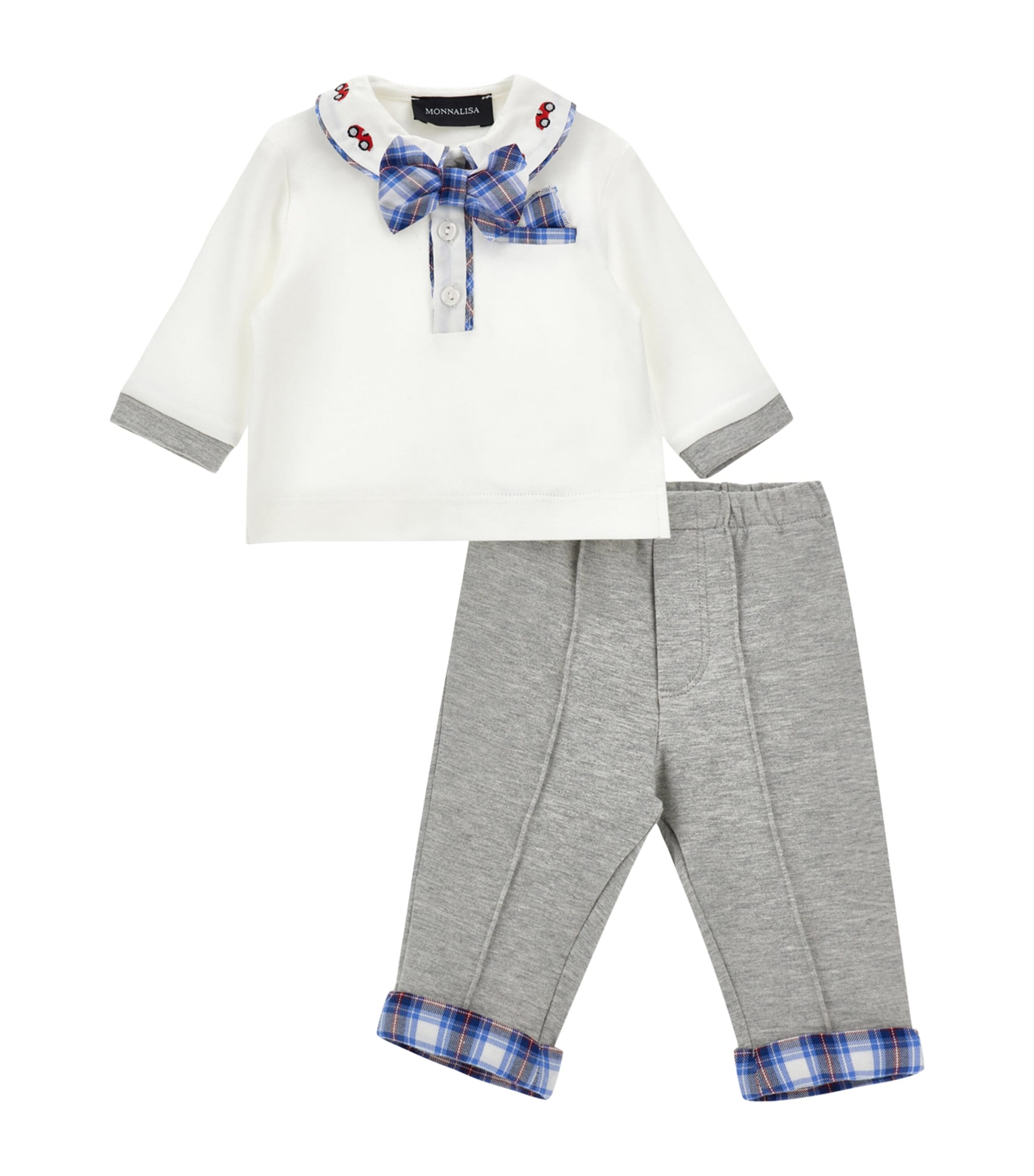 Cotton Polo Shirt, Trousers and Bow Tie Set (1-9 Months) PANNA+GRIGIO Image 1