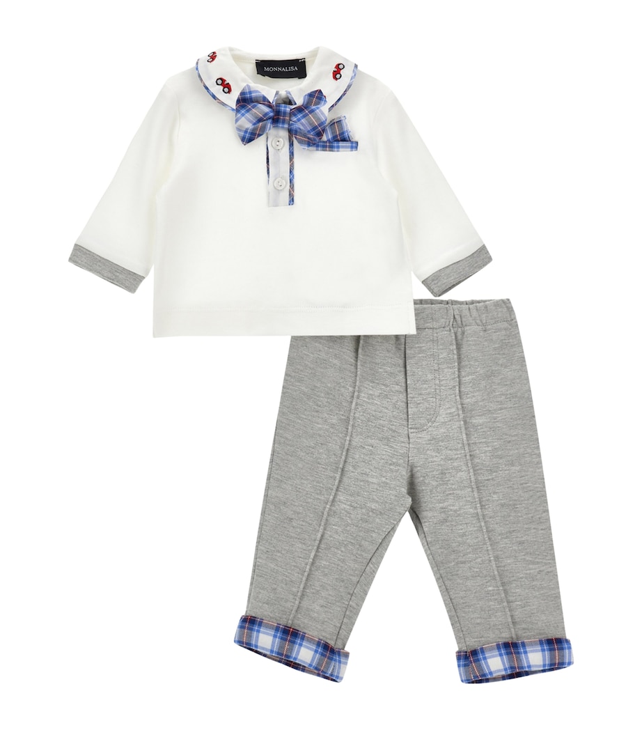 Cotton Polo Shirt, Trousers and Bow Tie Set (1-9 Months) PANNA+GRIGIO Image 1