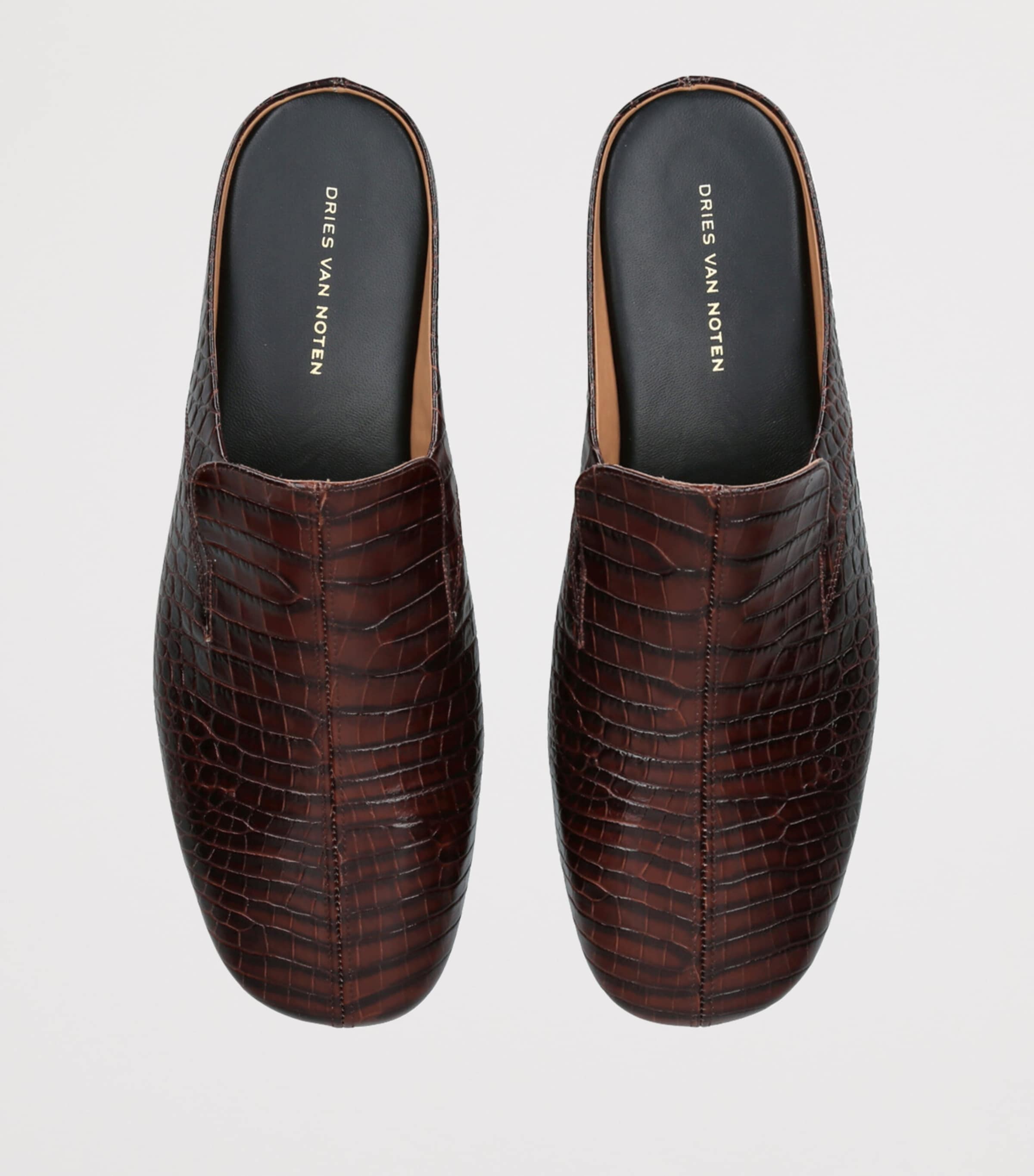 DRIES VAN NOTEN Croc-Embossed Leather Mules Dark Brown Image 4