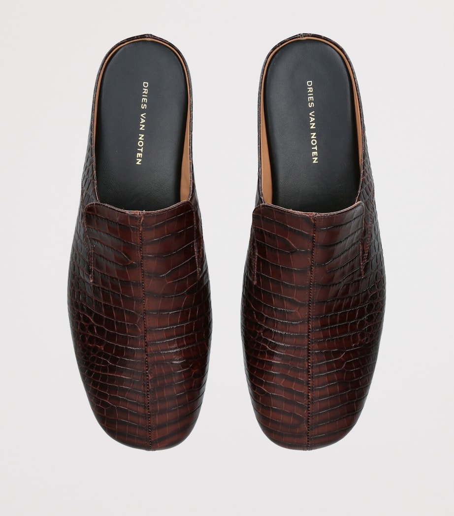 DRIES VAN NOTEN Croc-Embossed Leather Mules Dark Brown Image 4