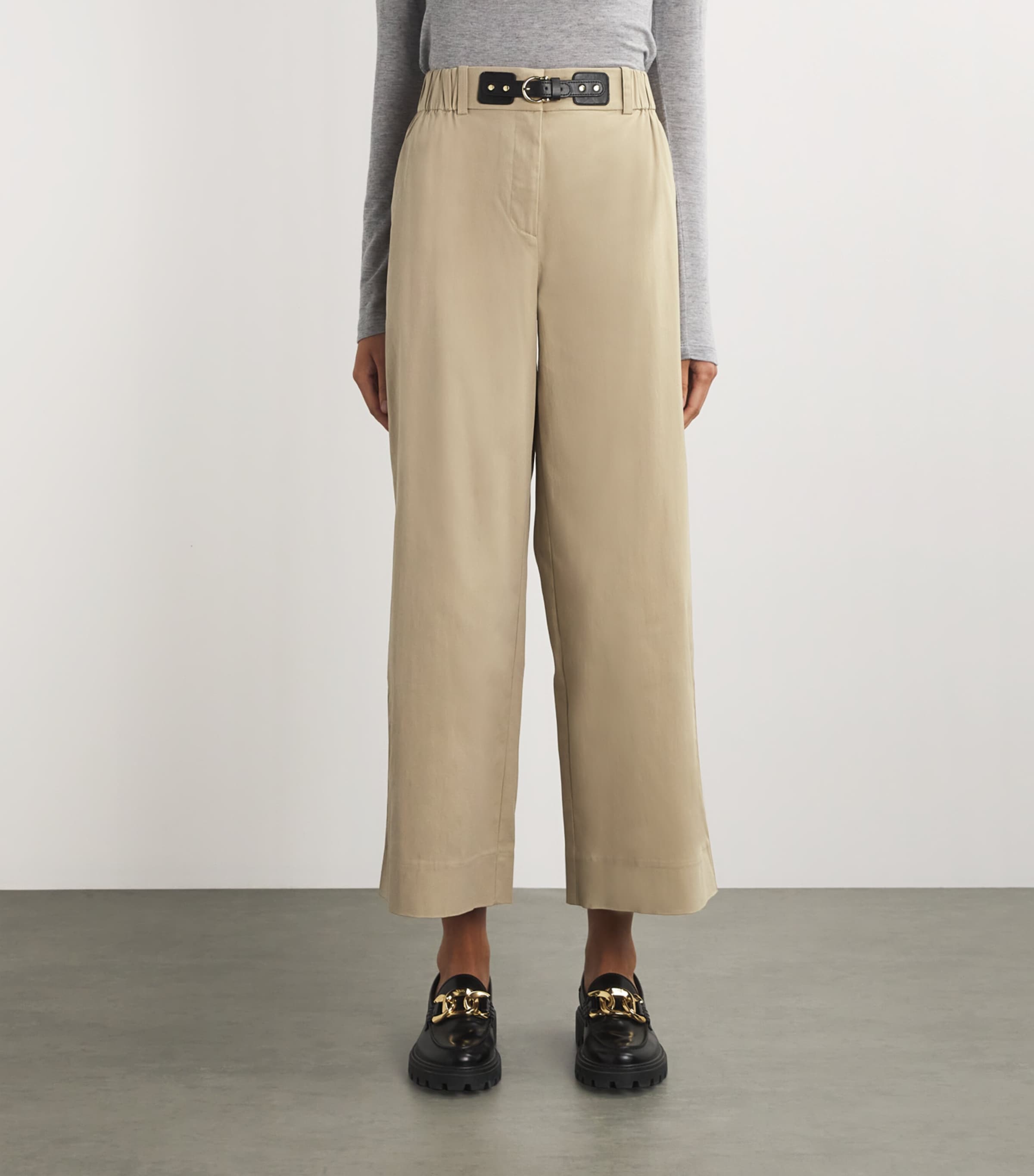 Cotton Gabardine Wide-Leg Trousers BEIGE LIGHT Image 3