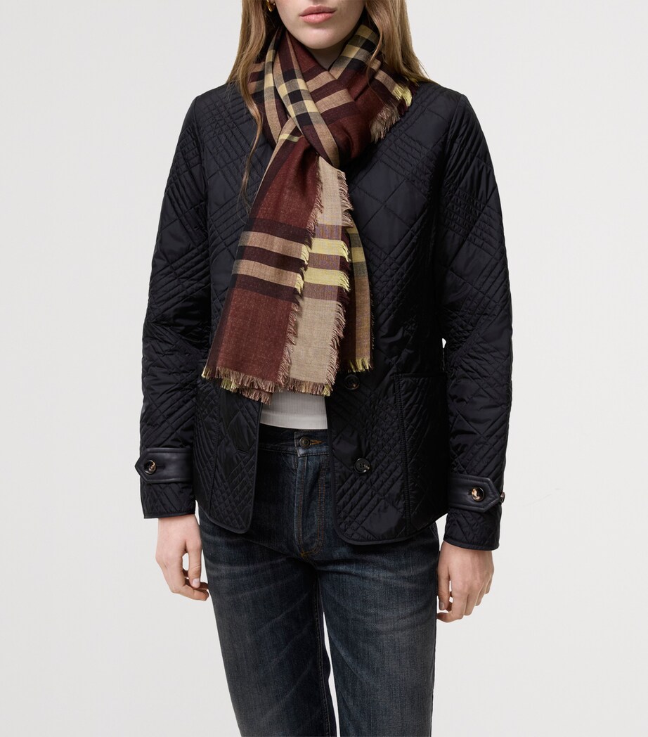 Burberry Wool-Silk Reversible Check Scarf Vineyard Red Check Image 2