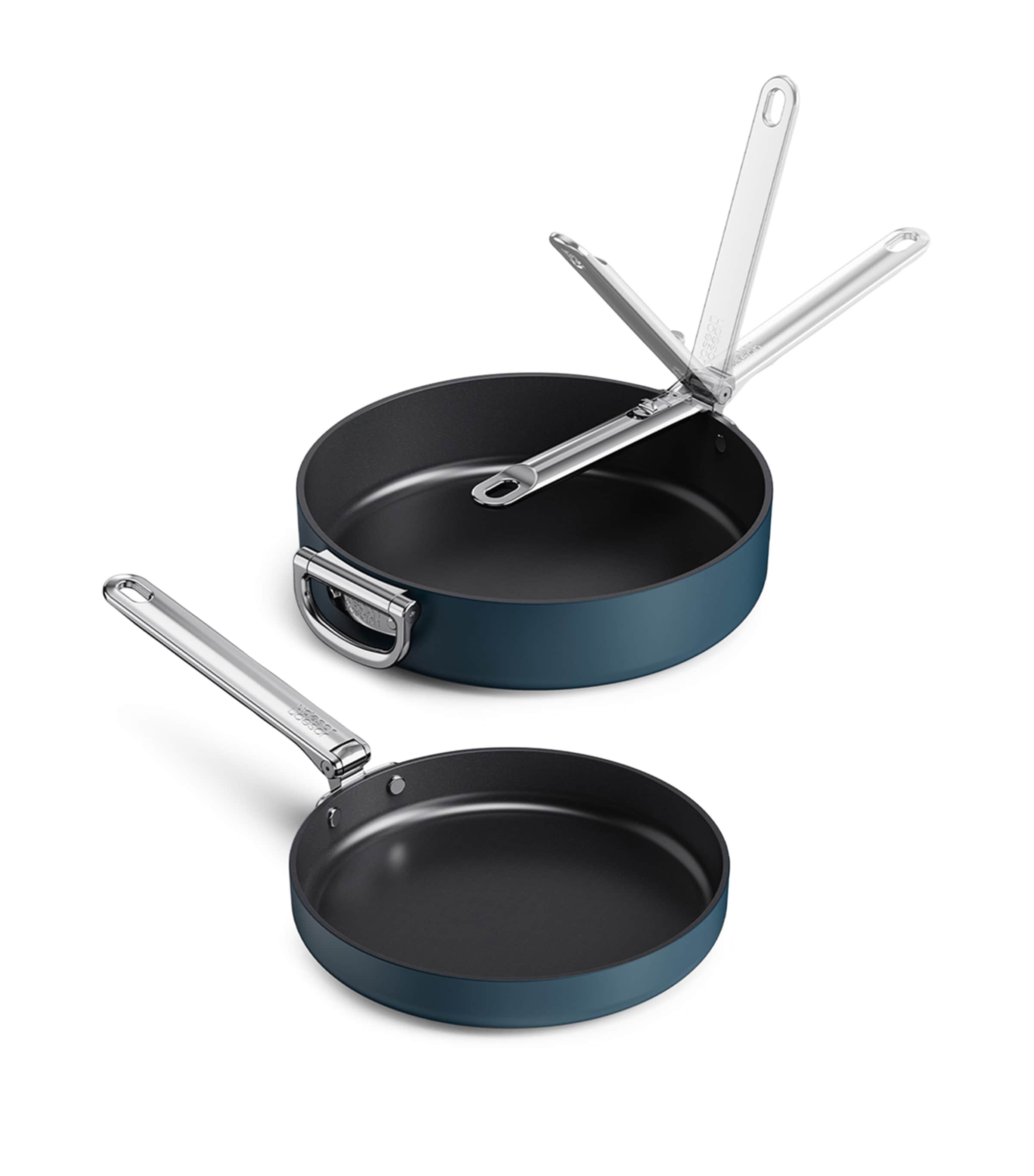 Joseph Joseph Set Of 2 Space Non-stick Folding Handle Frying Pans In Blue