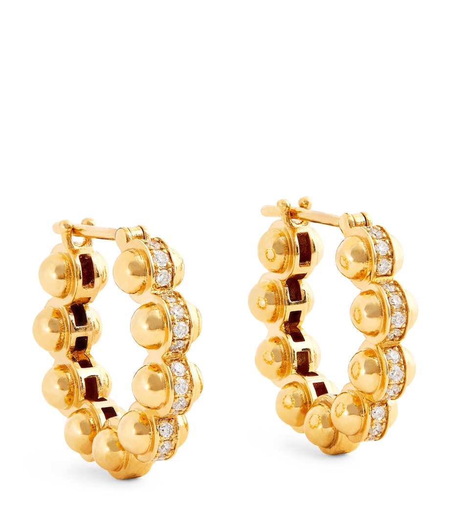 Small Yellow Gold and Diamond Atoms Hoop Earrings YELLOW GOLD Image 1