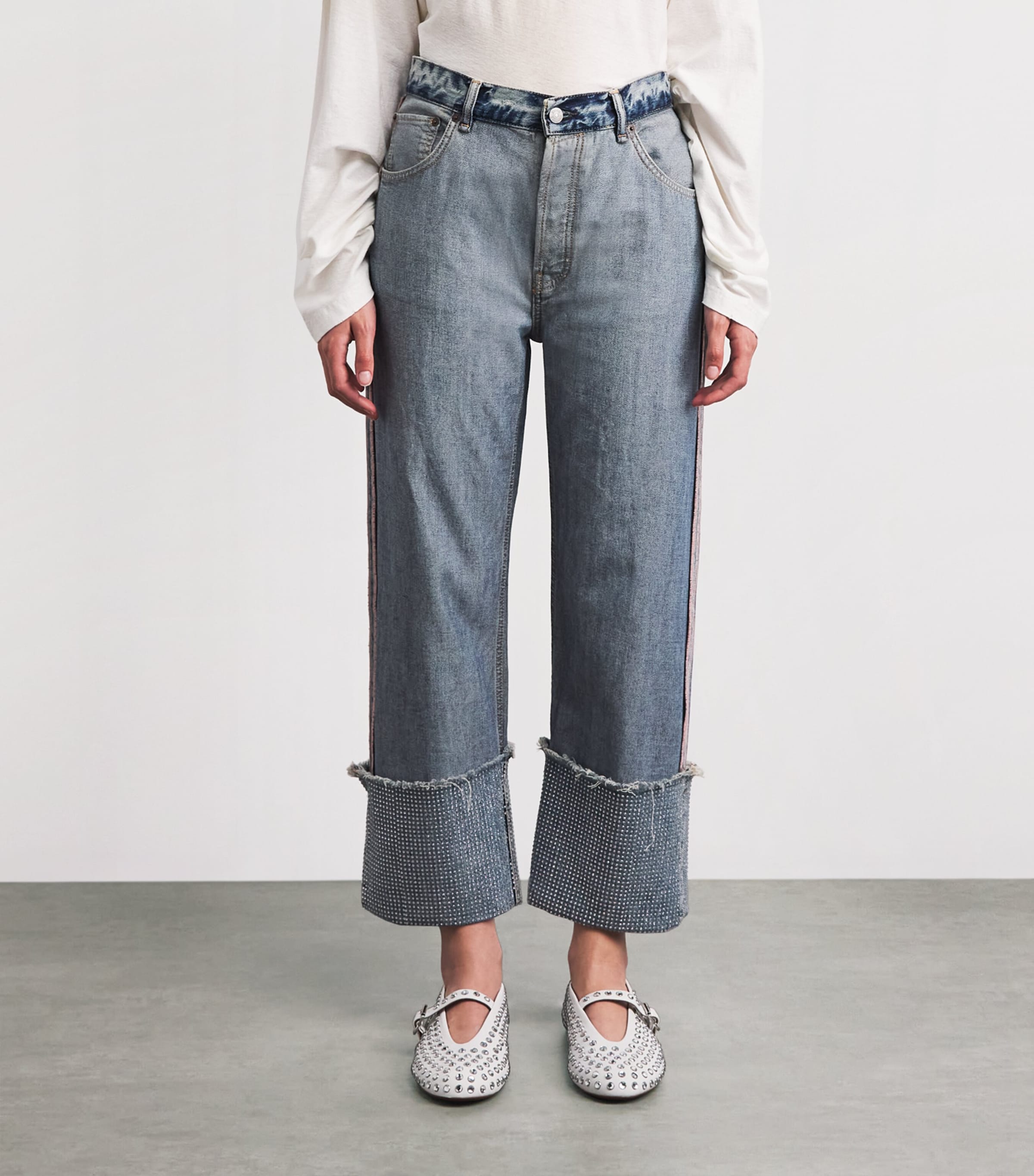 Acne Studios Womens Rhinestone-Detail Mid-Rise Straight Jeans Auz Mid Blue Image 4
