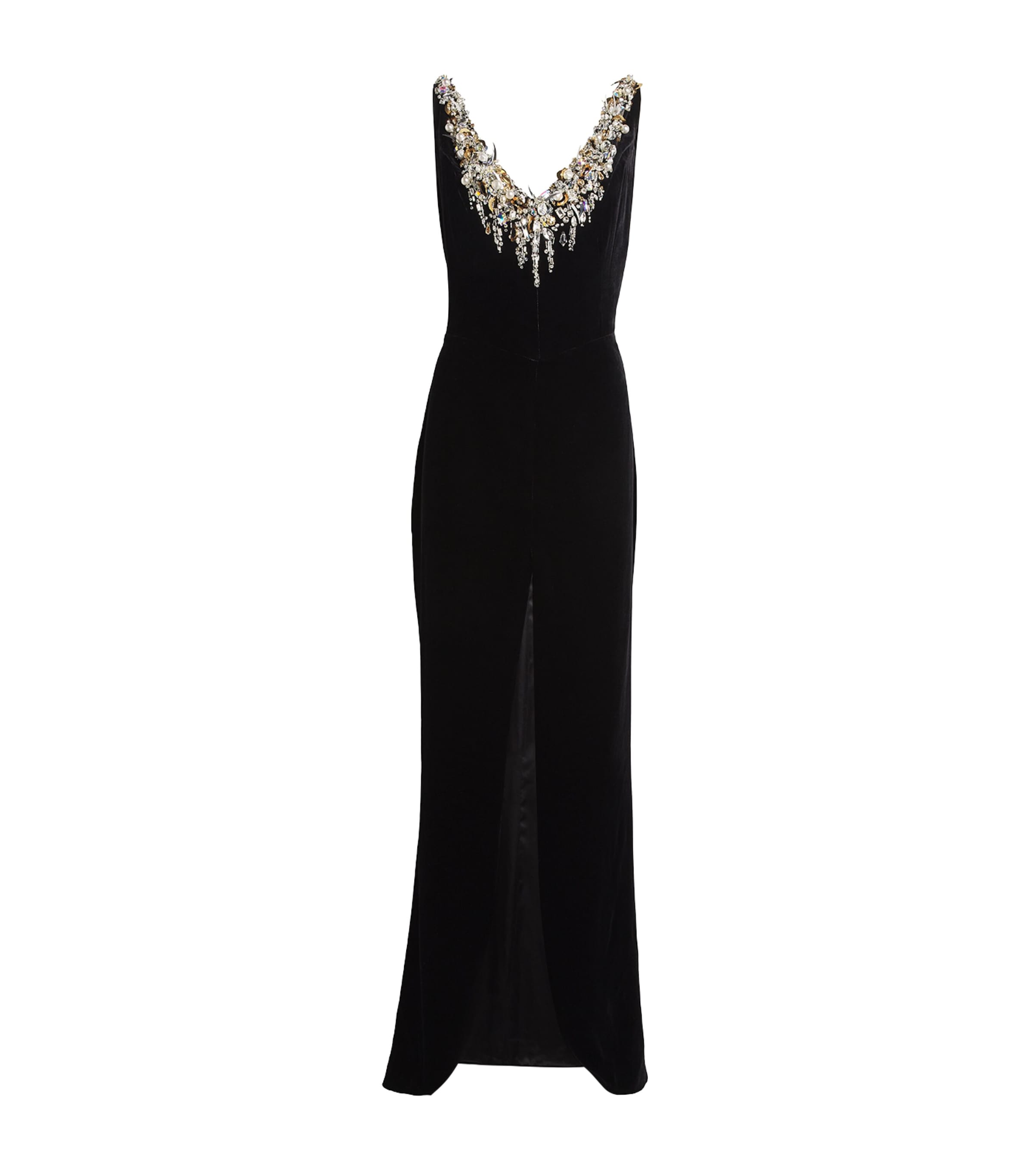 Velvet Crystal-Embellished Gown BLACK Image 1