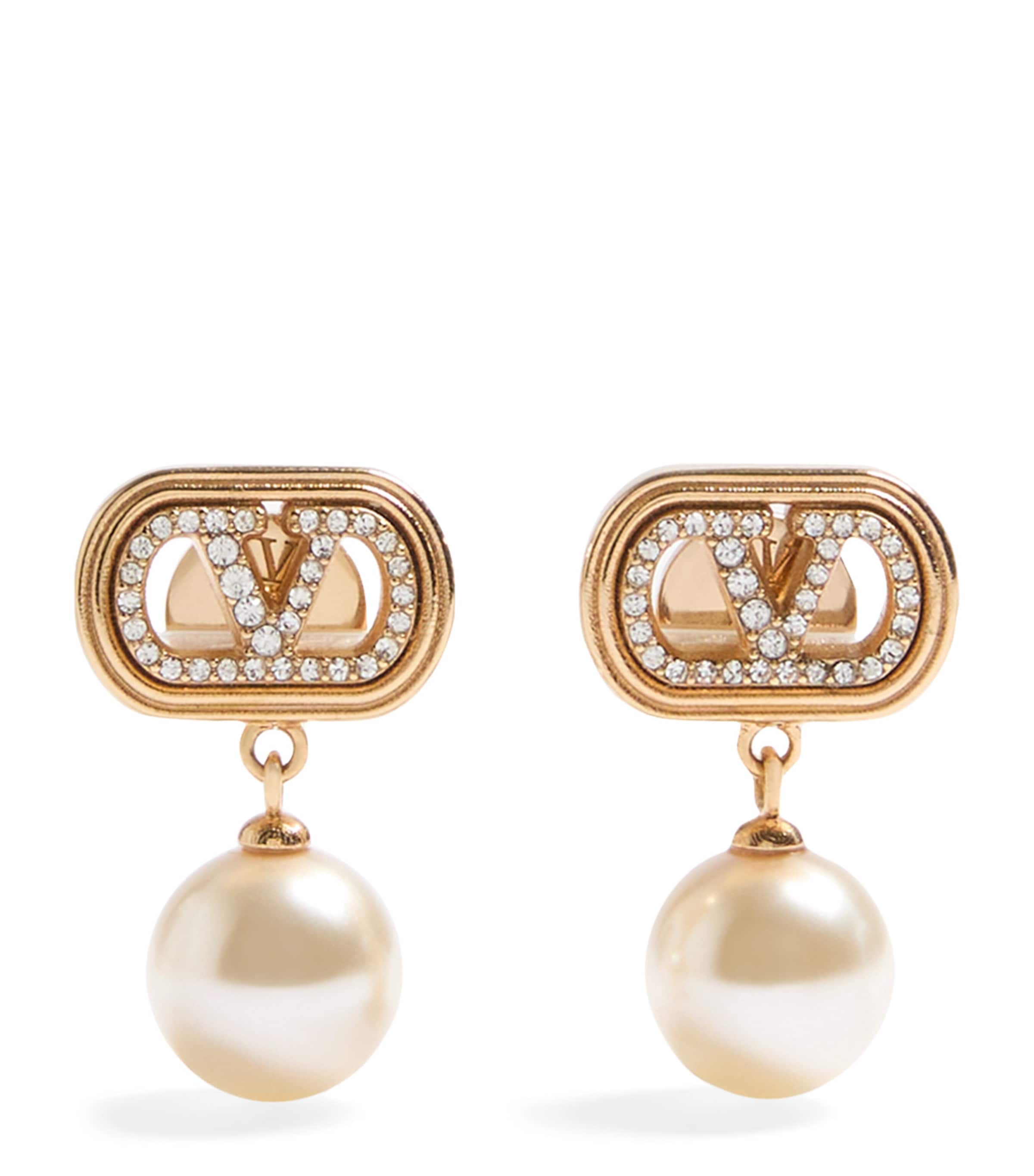Valentino Swarovski Crystal-embellished Ovalette Logo Earrings In Gold