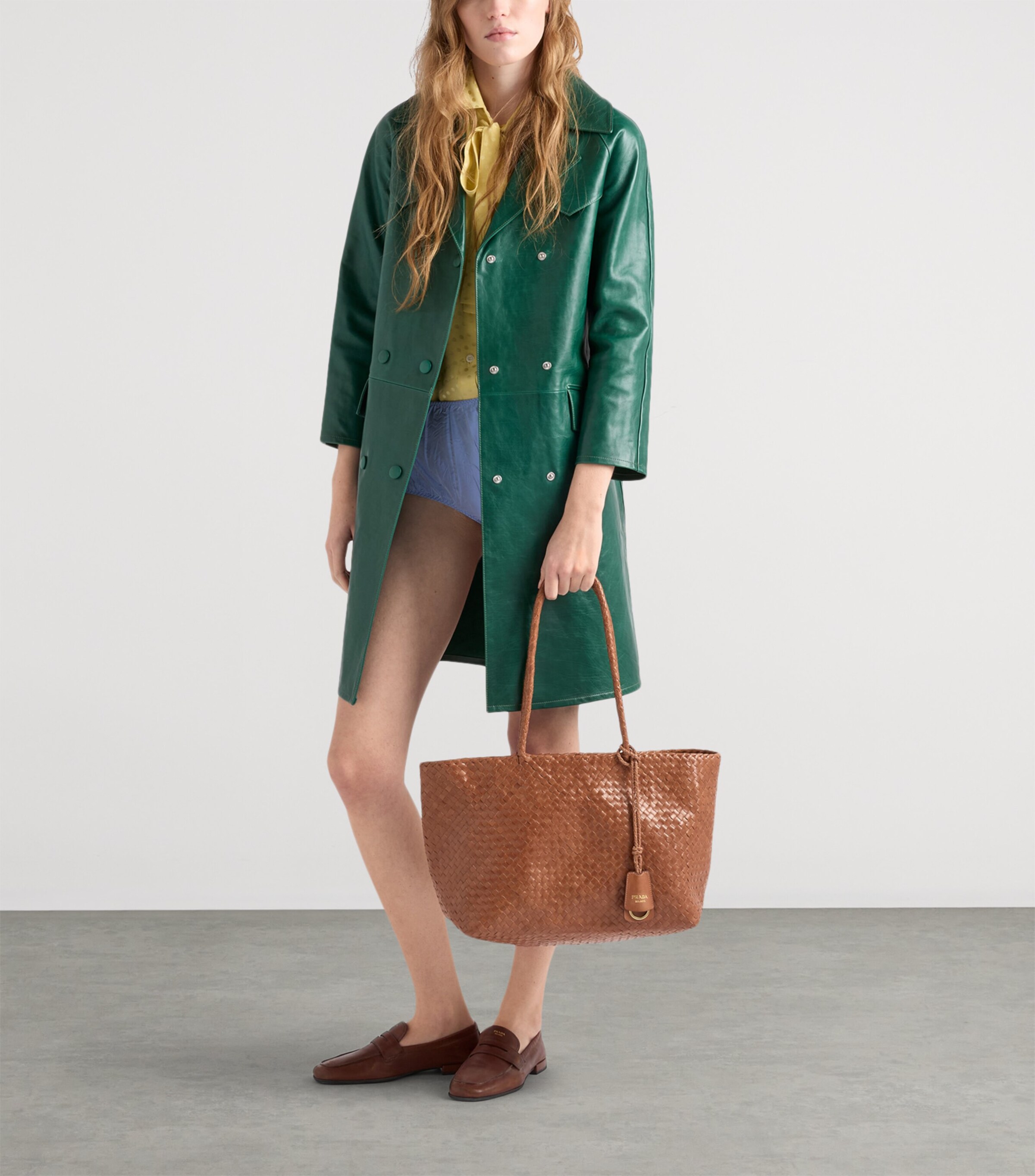 Prada Large Woven Leather Tote Bag Brown Image 2