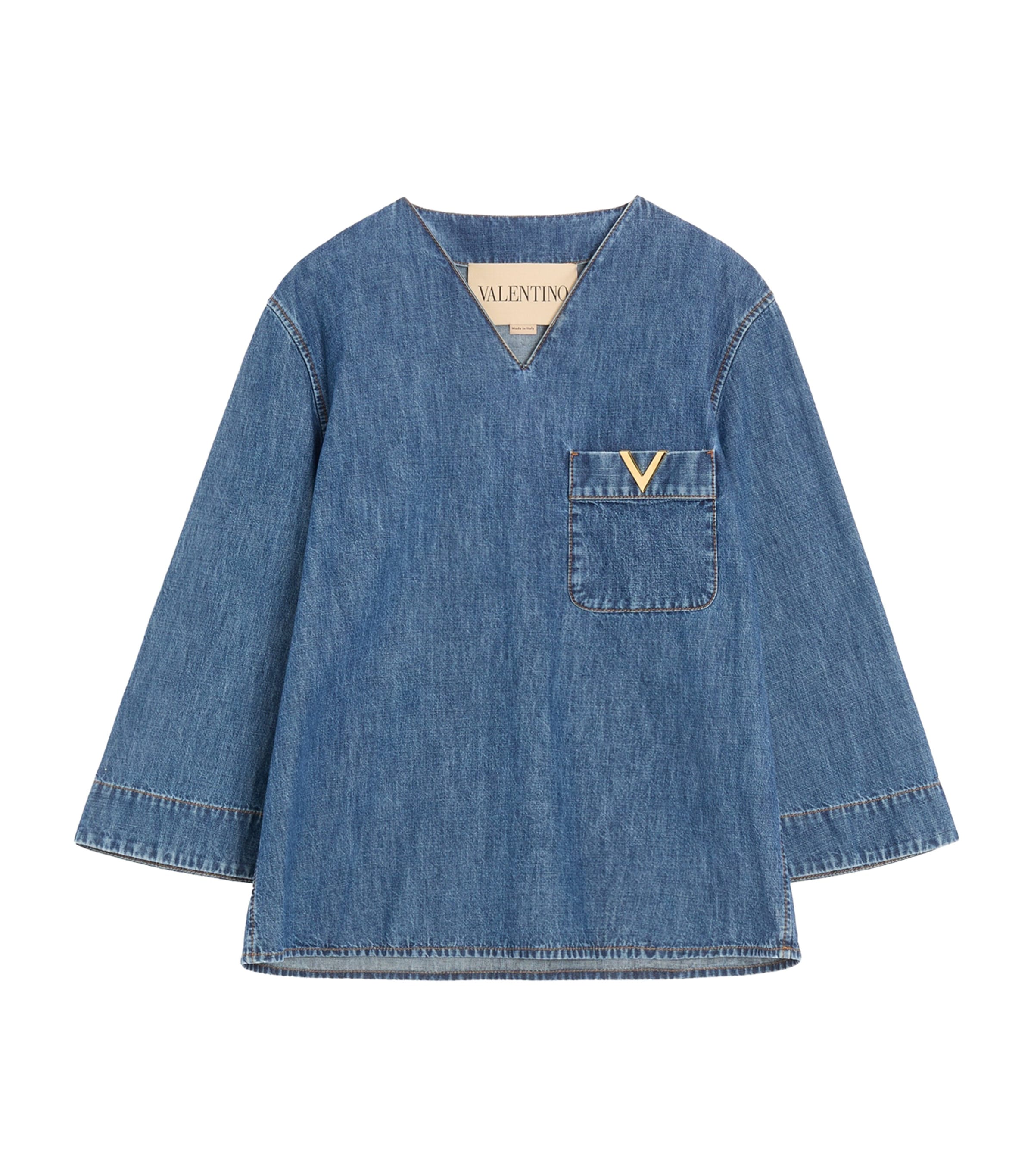 Valentino Womens Denim V-Neck Shirt Image 1