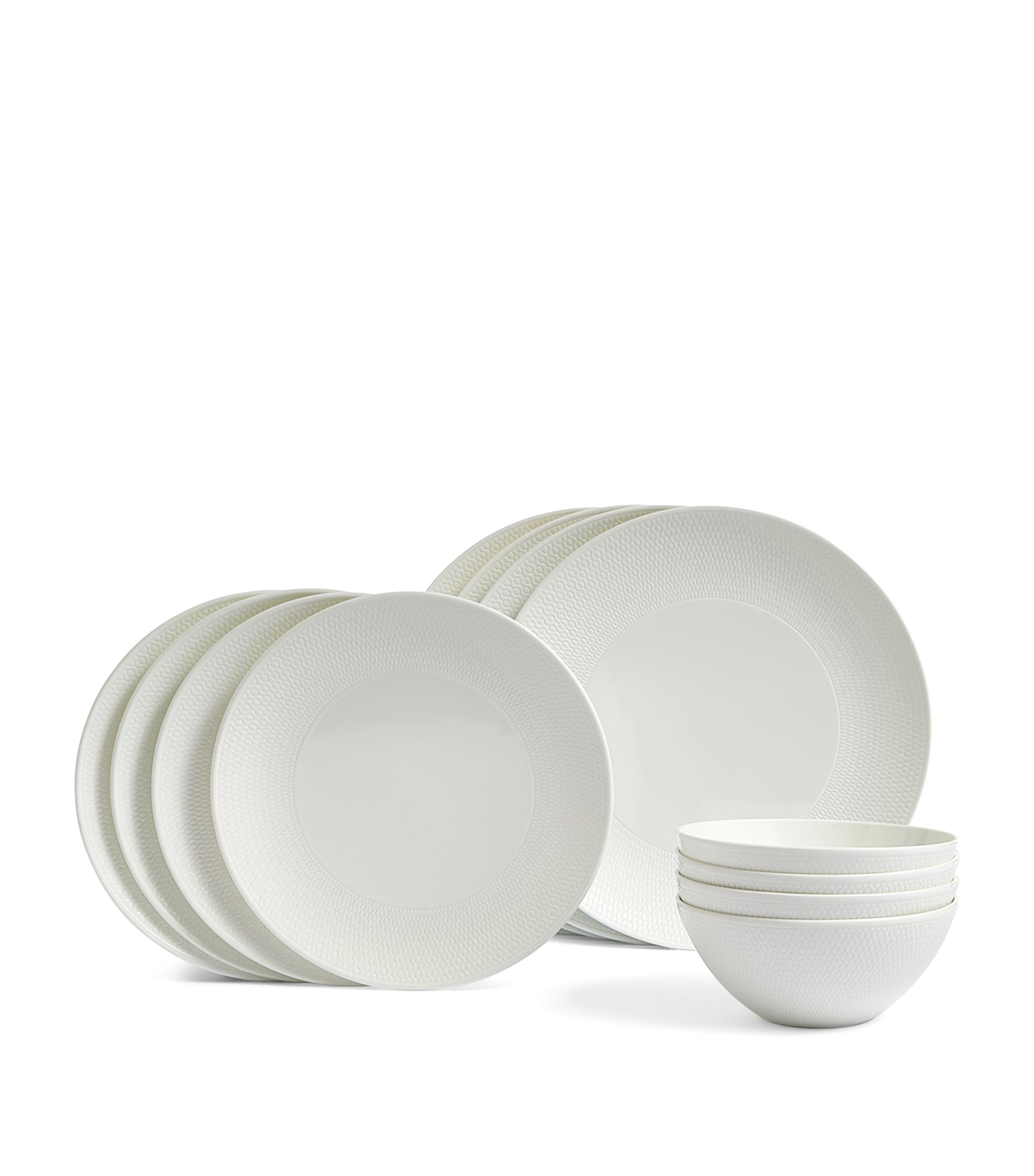 Wedgwood Gio Textured Bone-china 12-piece Dinnerware Set In White