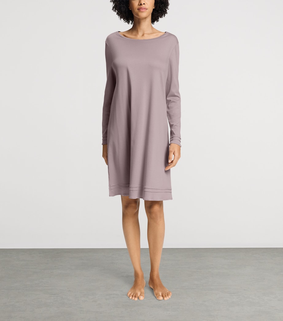 Hanro Womens Cotton Long-Sleeve Nightdress Stormy Rose Image 5