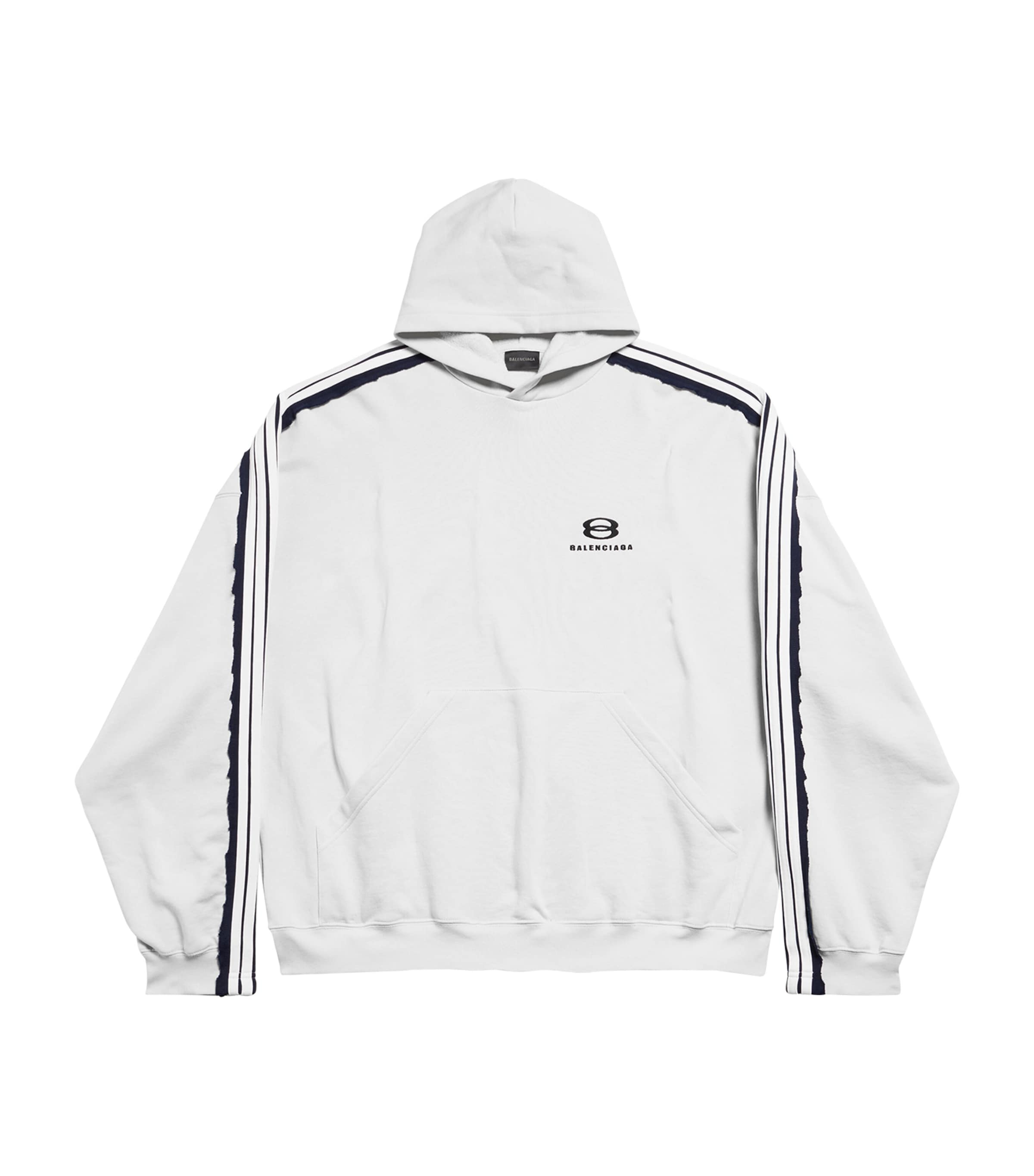 Balenciaga White Cotton Stripe-Detail Logo Hoodie | Harrods US