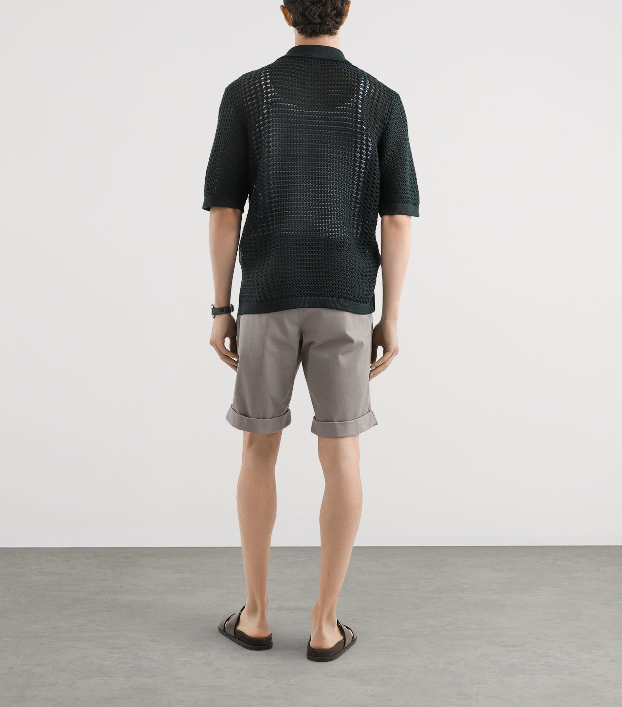 Dolce&Gabbana Mens Crochet Wool-Blend Polo Shirt Dark Gree Image 3