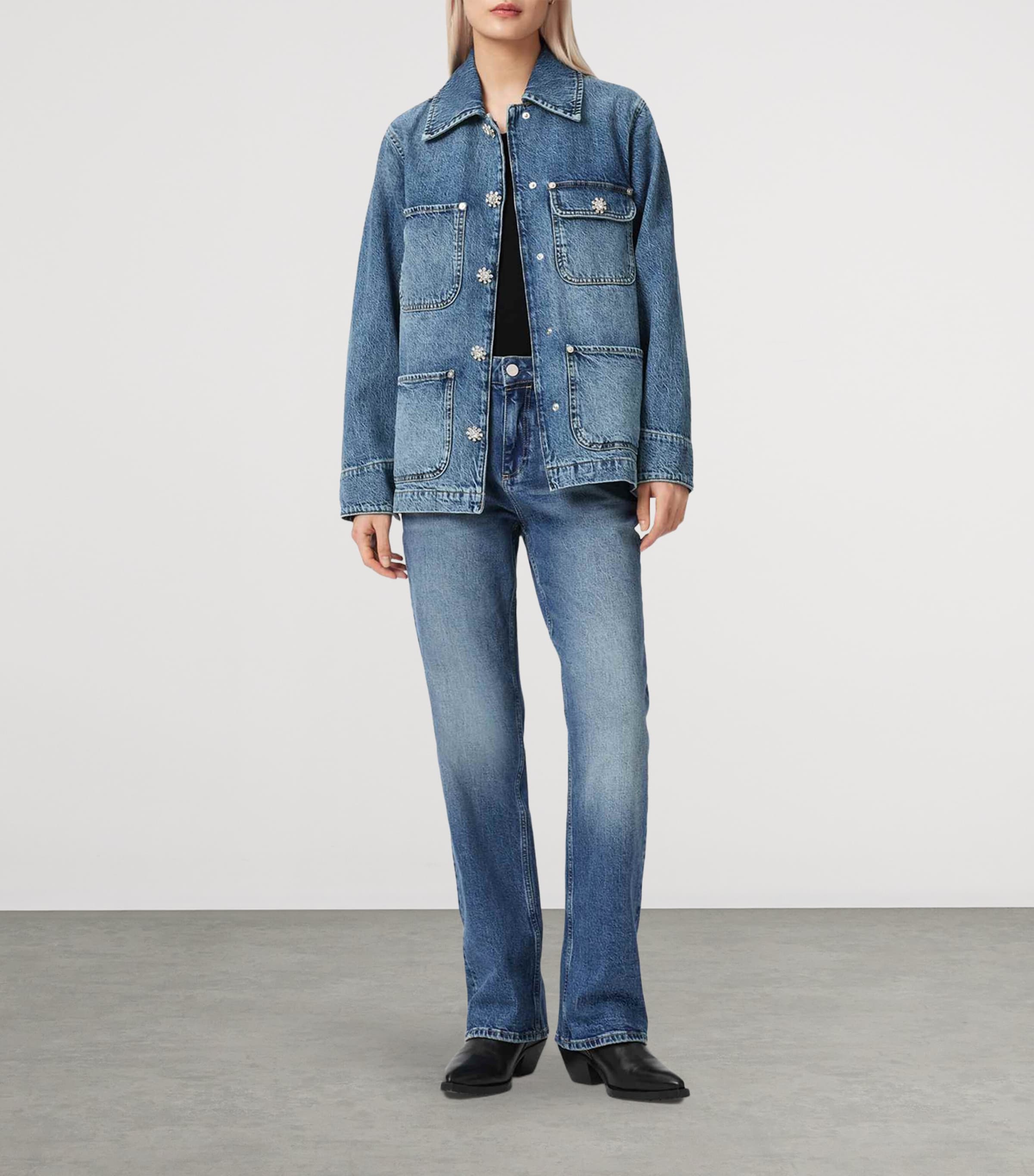 AllSaints Womens Denim Oversized Bex Jacket Mid Indigo Image 2