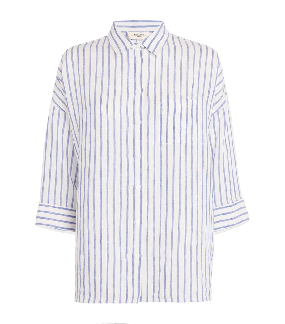 Weekend Max Mara Womens Linen Stripe Shirt Cornflower Blue Image 1